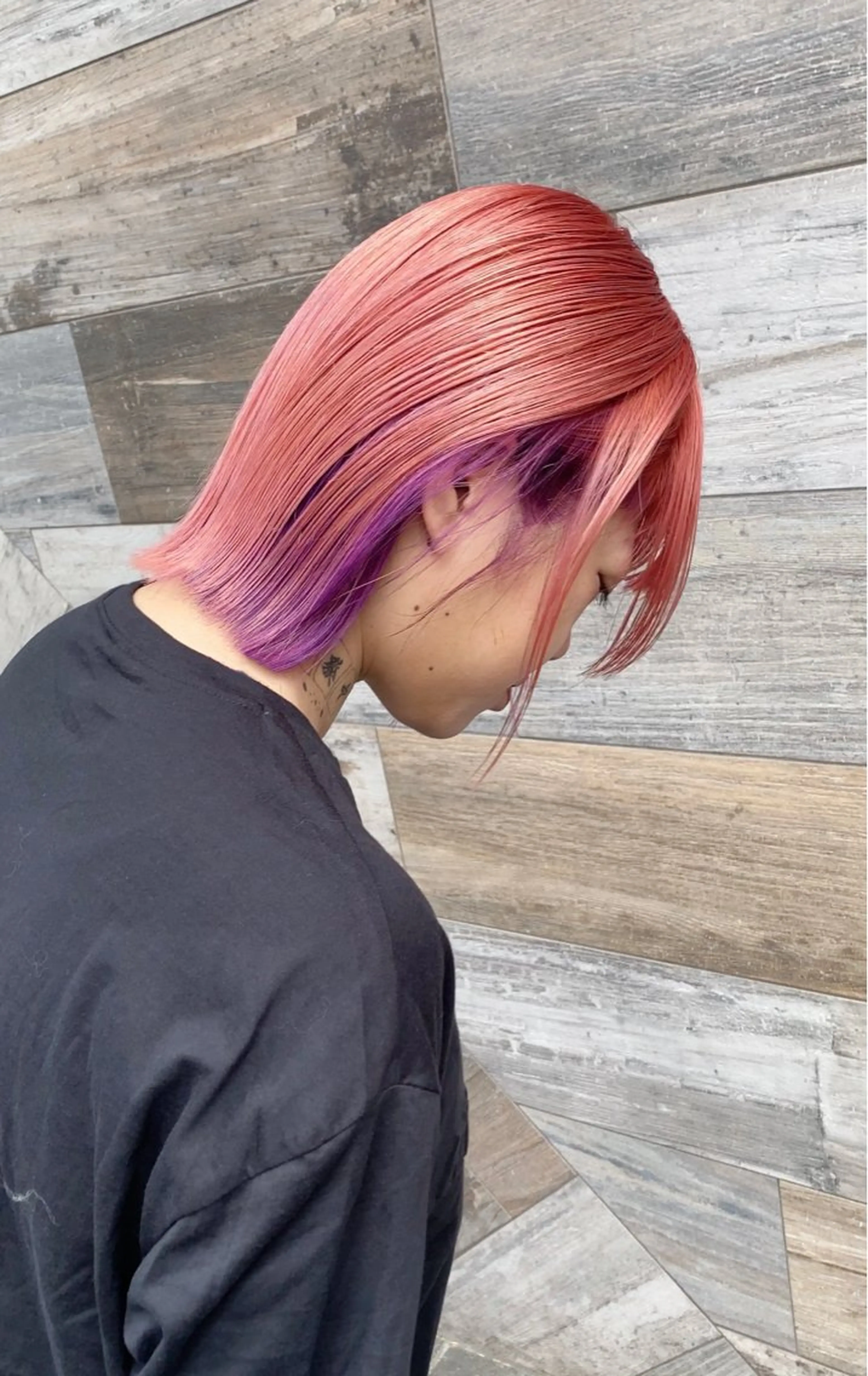 ミディアム カラー ハイトーンカラー オレンジ パープルカラー ✨原宿ハイトーン ブリーチ職人菊池のヘアスタイル