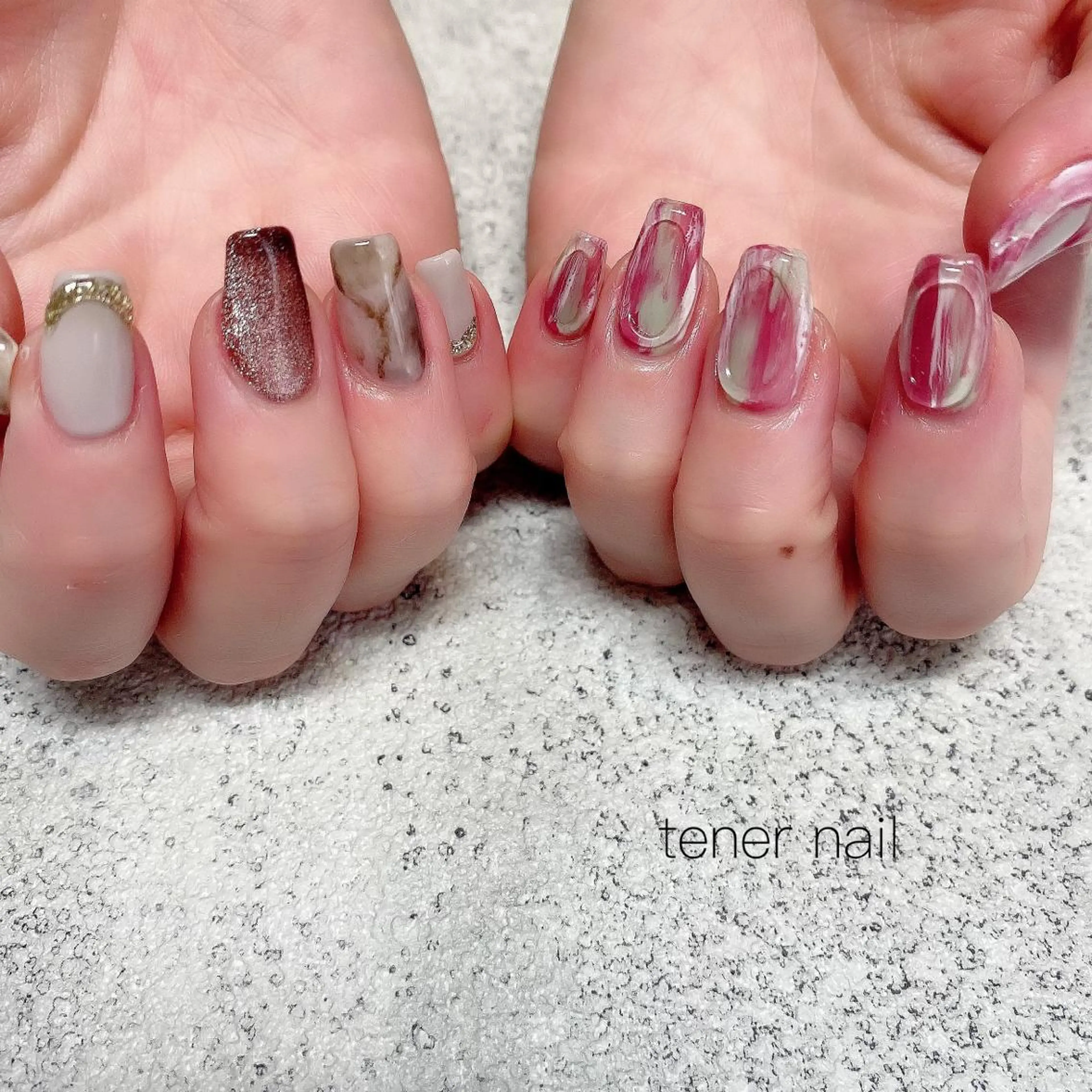 ネイル 大理石ネイル(マーブル) ニュアンスネイル 春ネイル テネルネイル tener nailのネイルデザイン