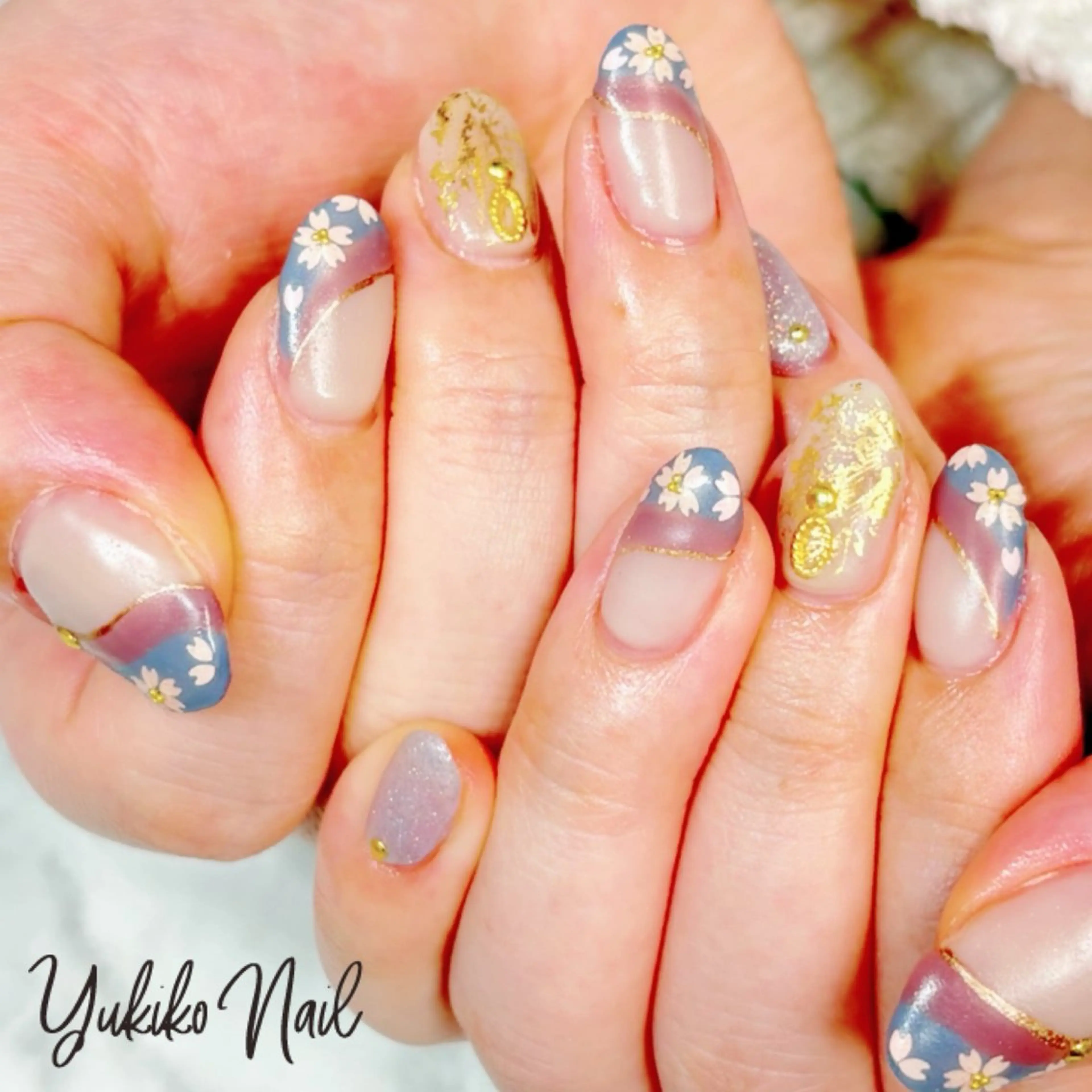 ネイル アートネイル 桜ネイル フレンチネイル 春ネイル ハンドネイル ユキコ ネイルのネイルデザイン