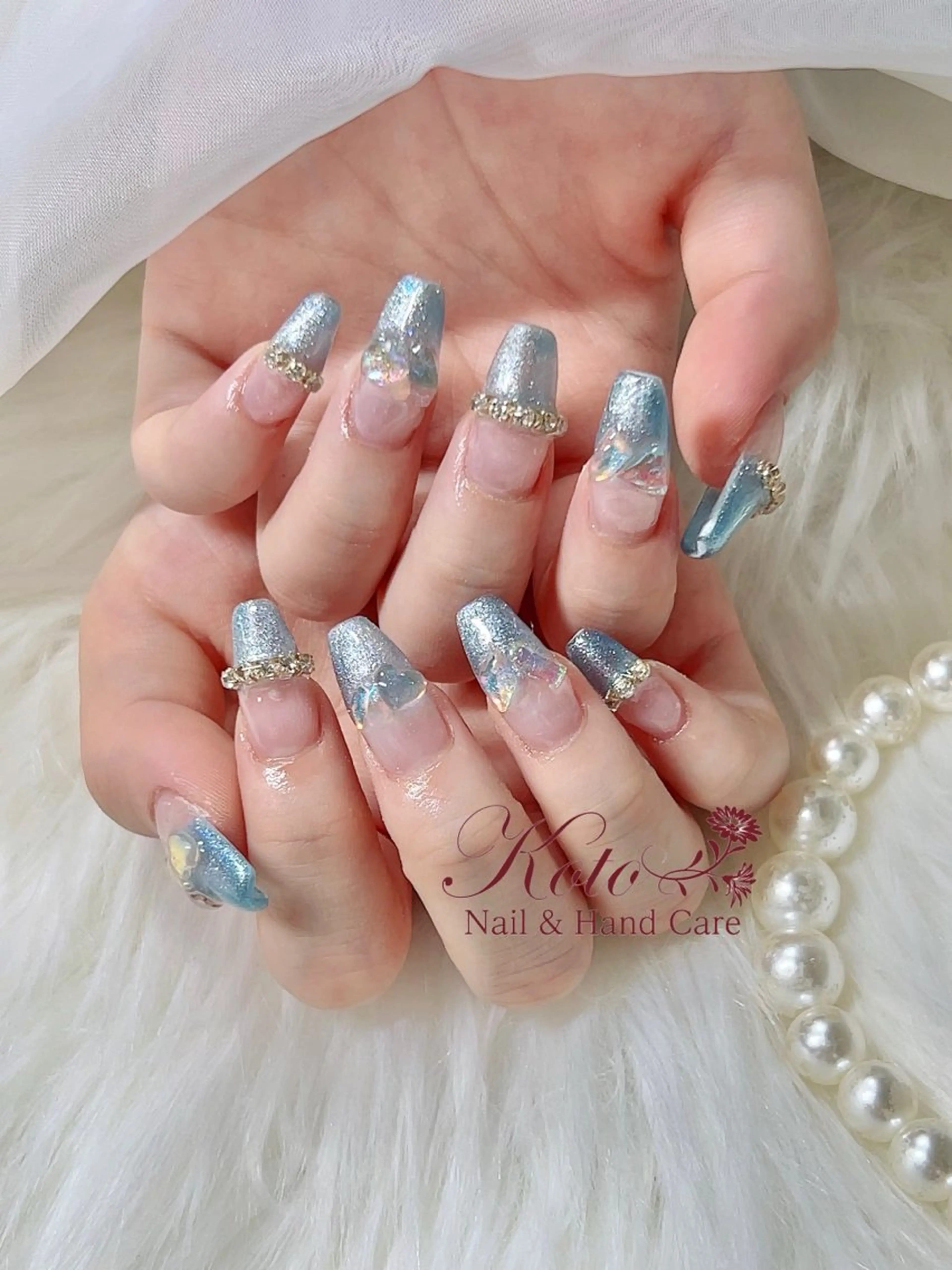 ネイル 長さ出し ジェルネイル 水色 持ち込み ニュアンスネイル ハンドネイル Nail Salon KOTOのネイルデザイン