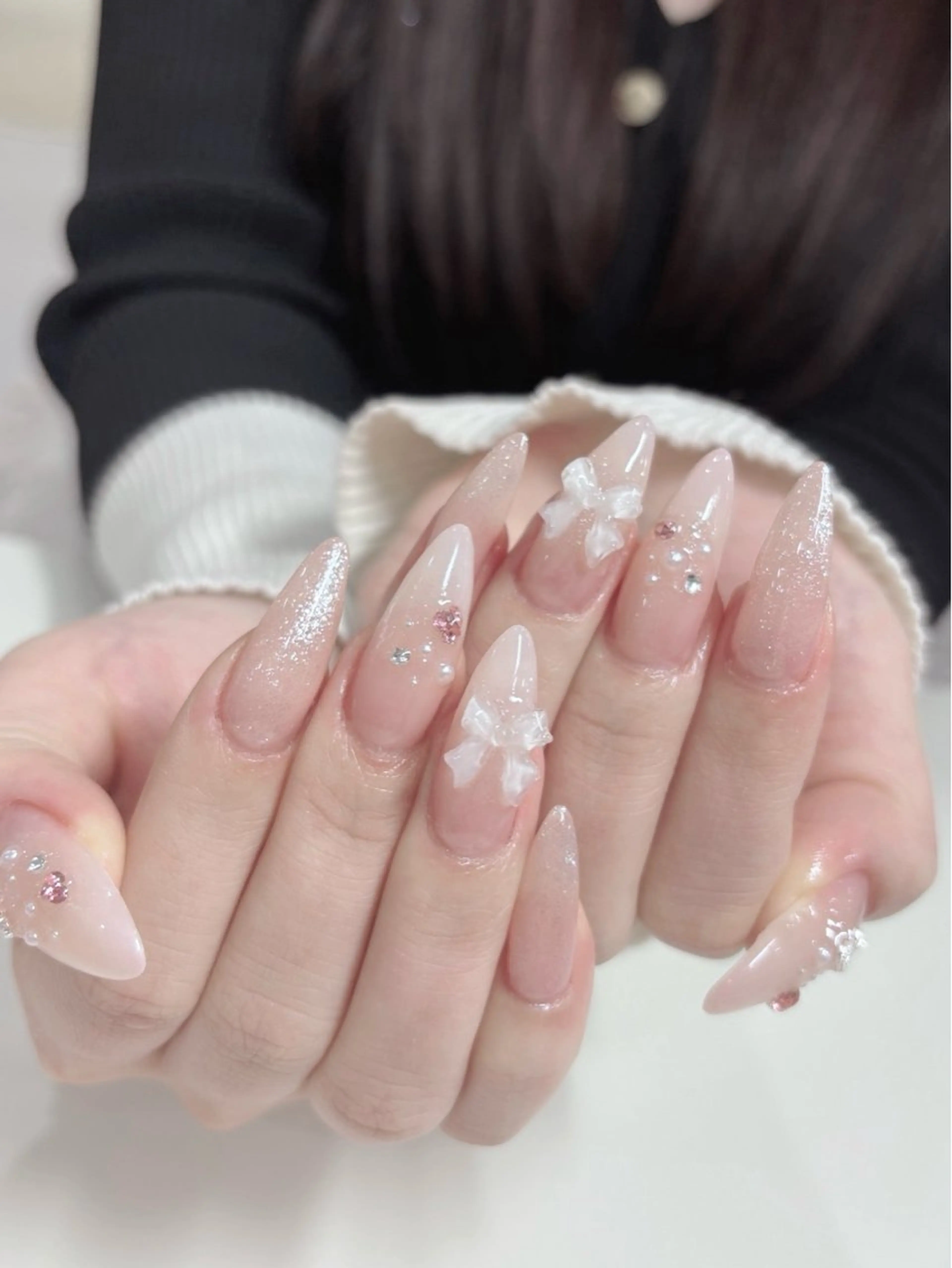 ネイル アートネイル ピンク リボン ハンドネイル FLY Nail Salonのネイルデザイン