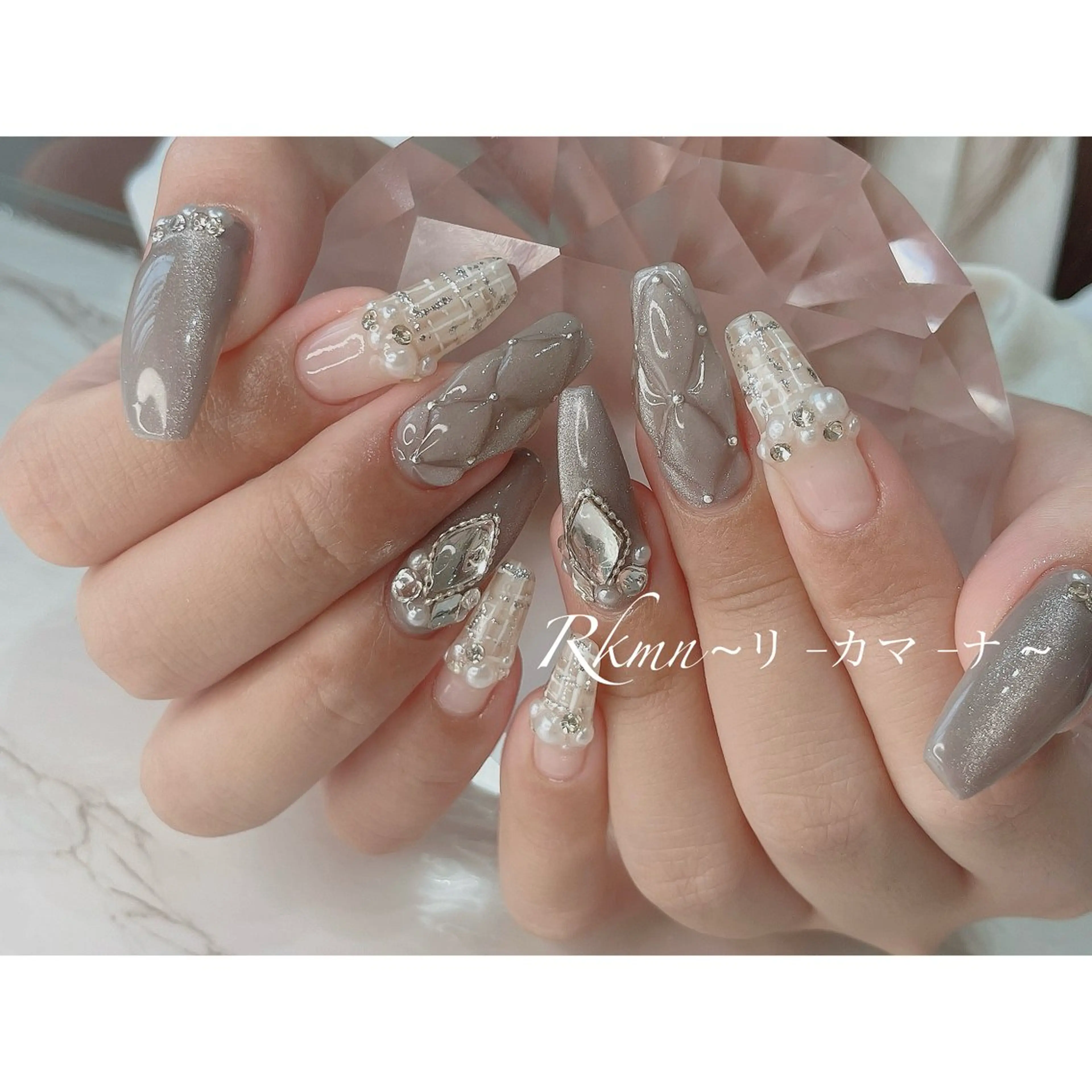 ネイル アートネイル フレンチネイル 春ネイル ツイードネイル ハンドネイル フットネイル ハンドケア Rkmn ~リ-カマ-ナ~のネイルデザイン