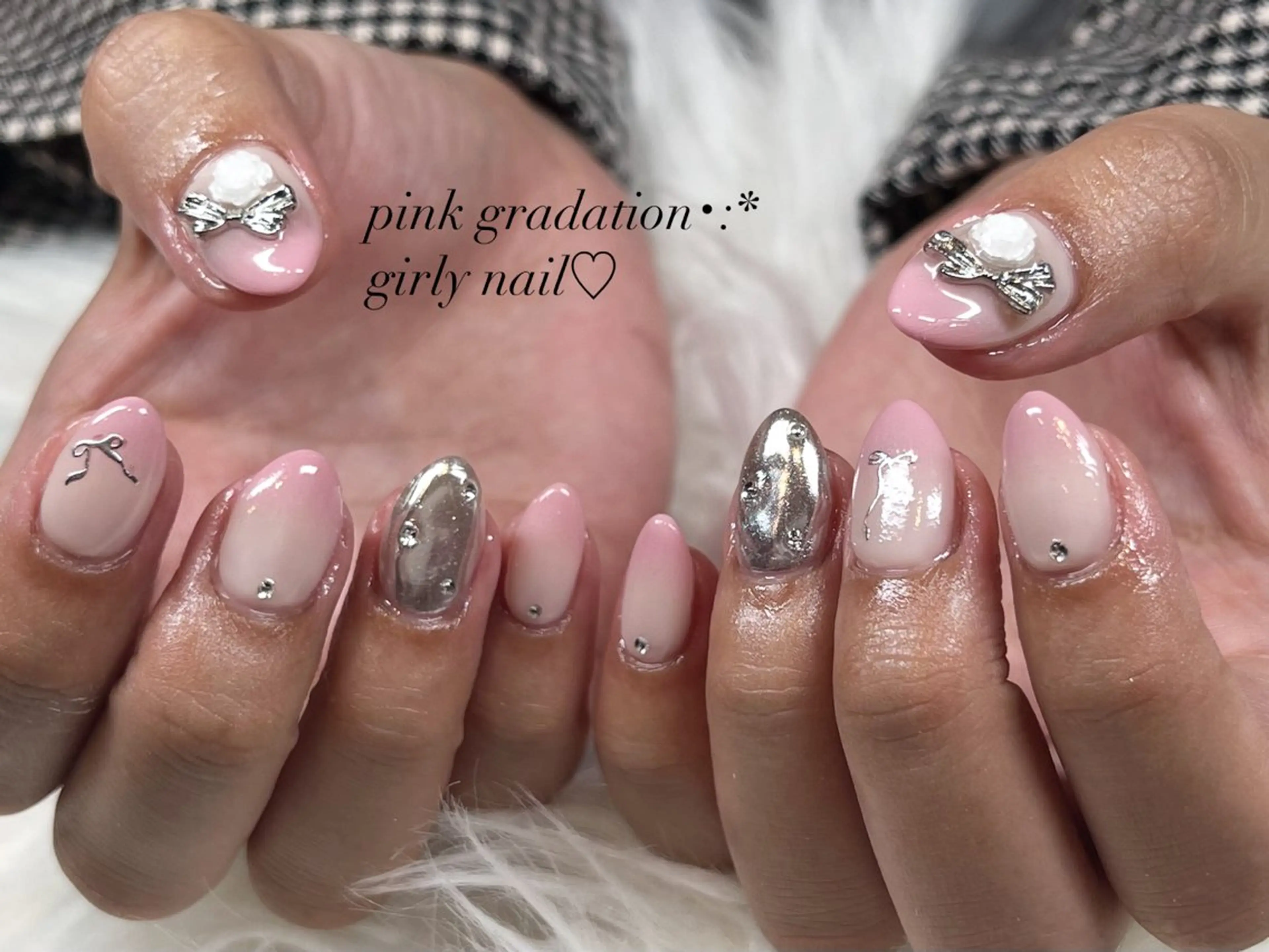 ネイル 持ち込み ピンク シルバー Bianca大名店 yonekuraのネイルデザイン