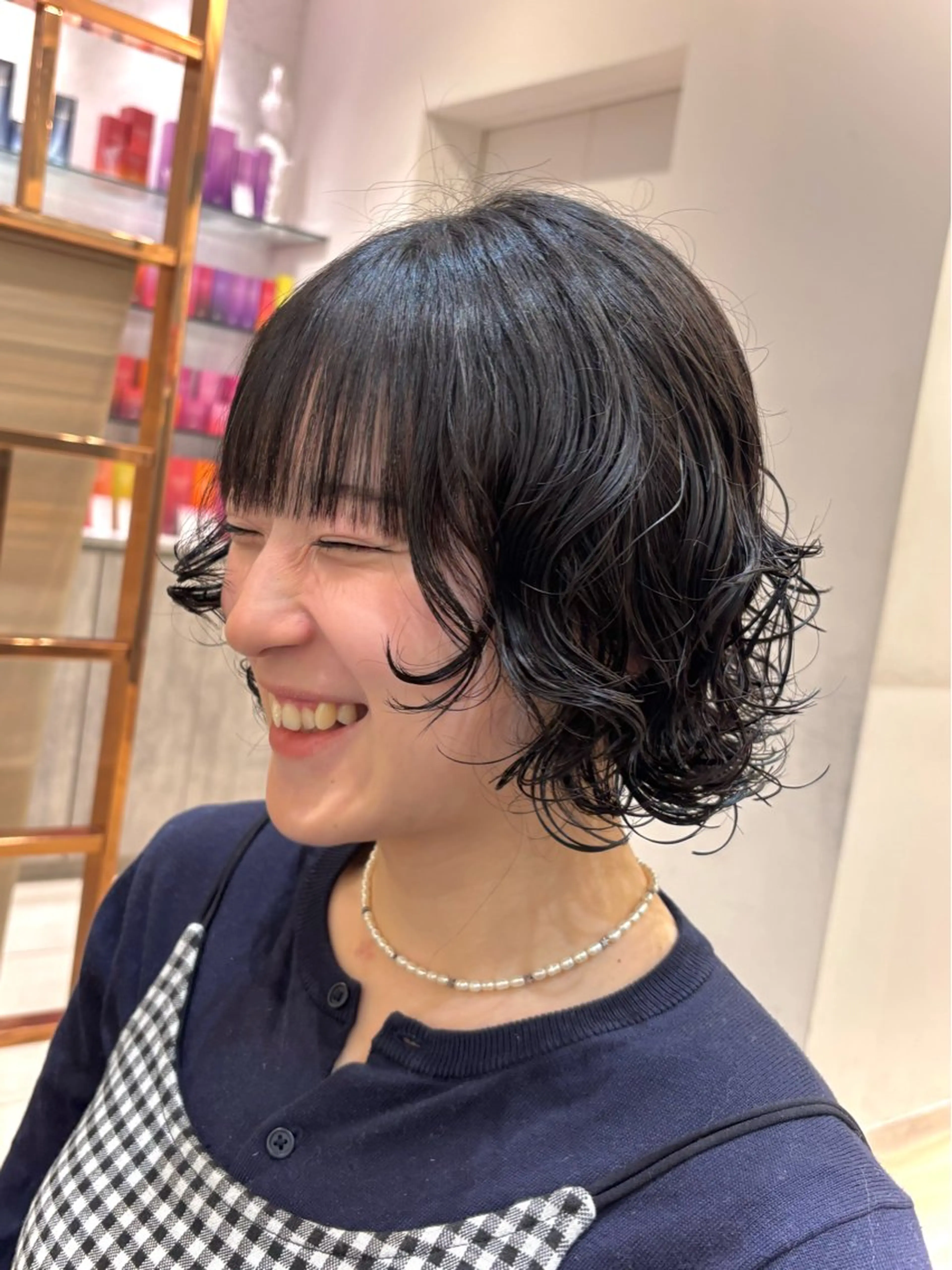 ショート パーマ ボブ 顔周りカット カット パーマ トリートメント かどた はるなのヘアスタイル