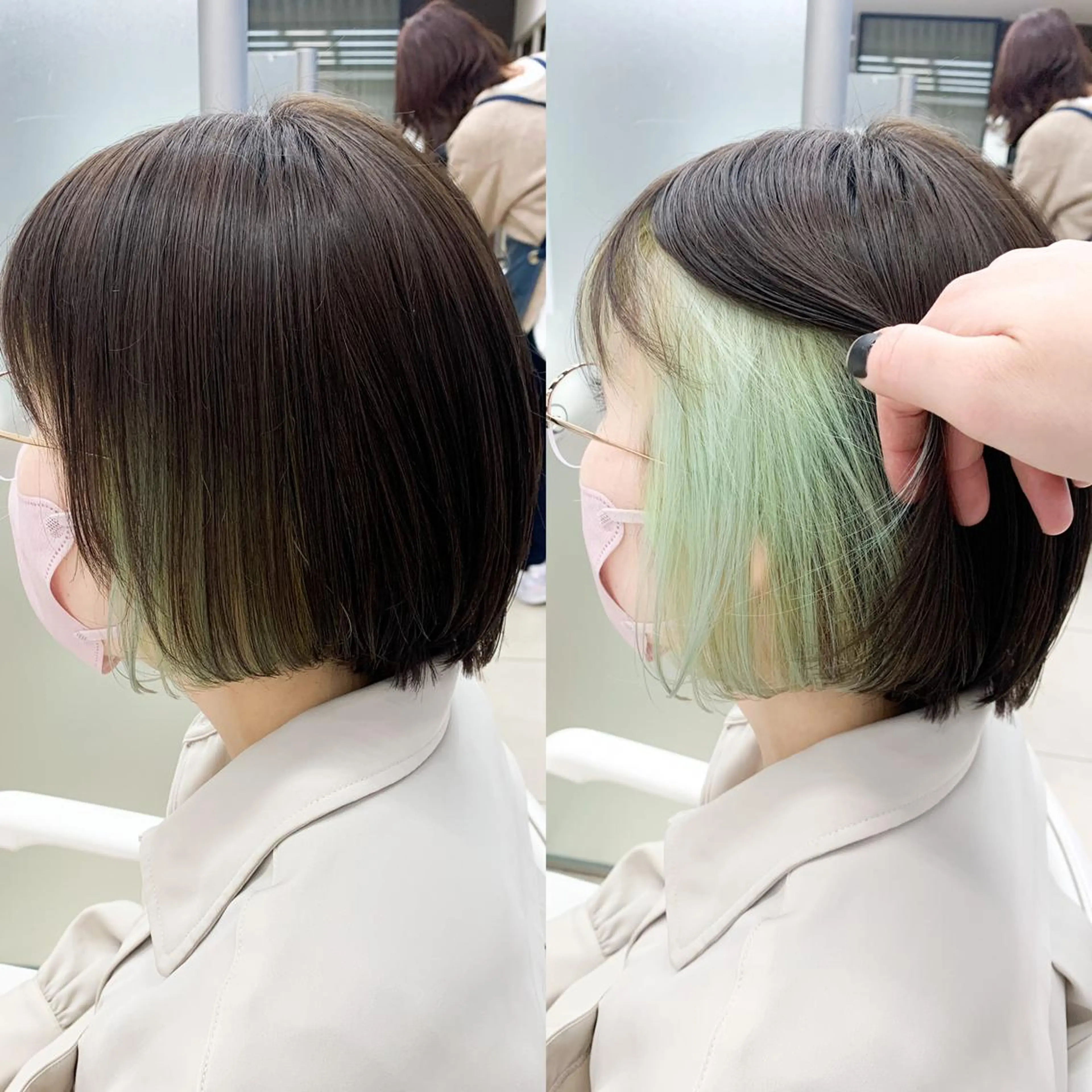 ショート カラー インナーカラー ミント ミントグリーン シルバー ヘアカラー ✂︎レディース のメンズカット屋さんのヘアスタイル