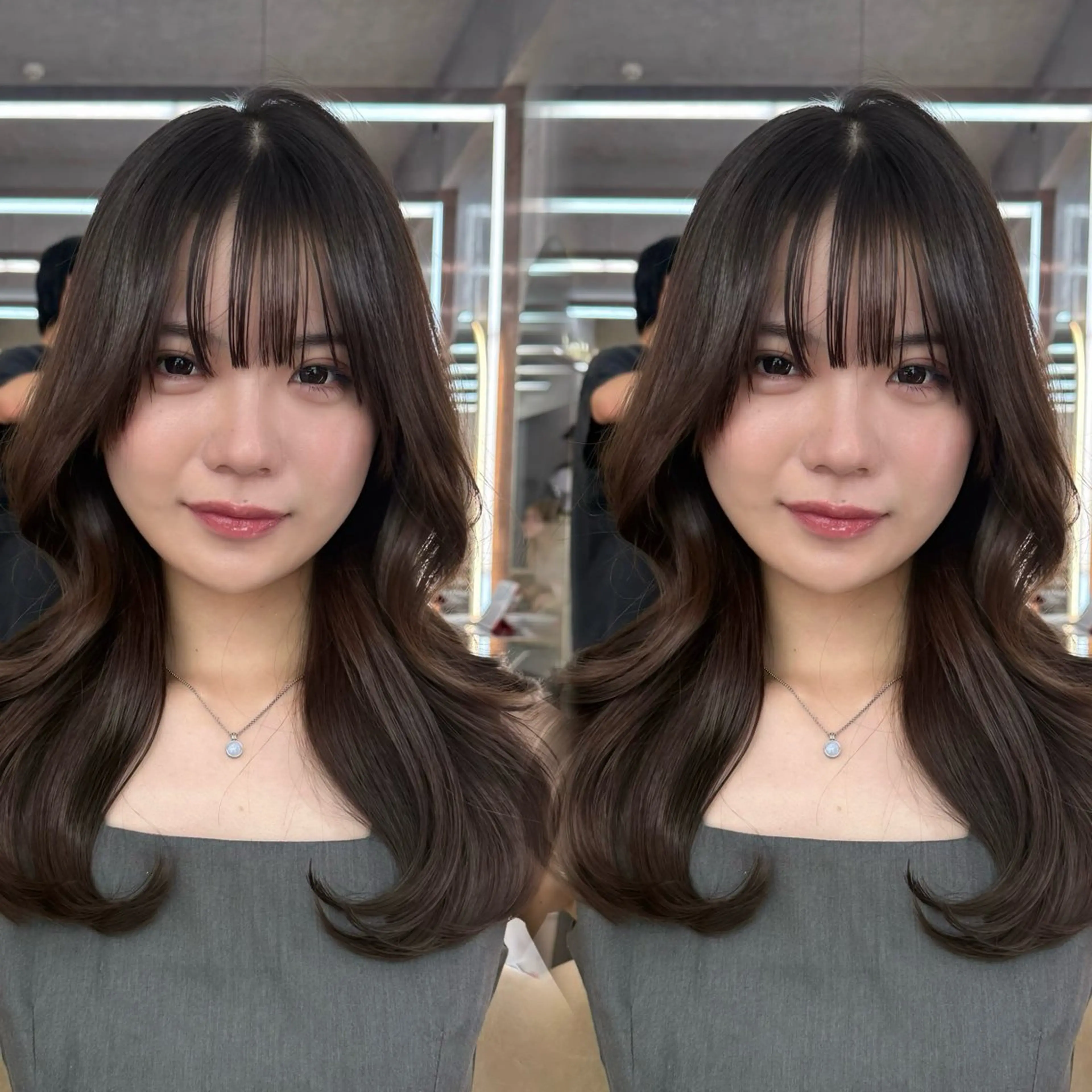 ロング カット ヘアカラー トリートメント 髪質改善|透明 感カラー🩵レイヤーのヘアスタイル