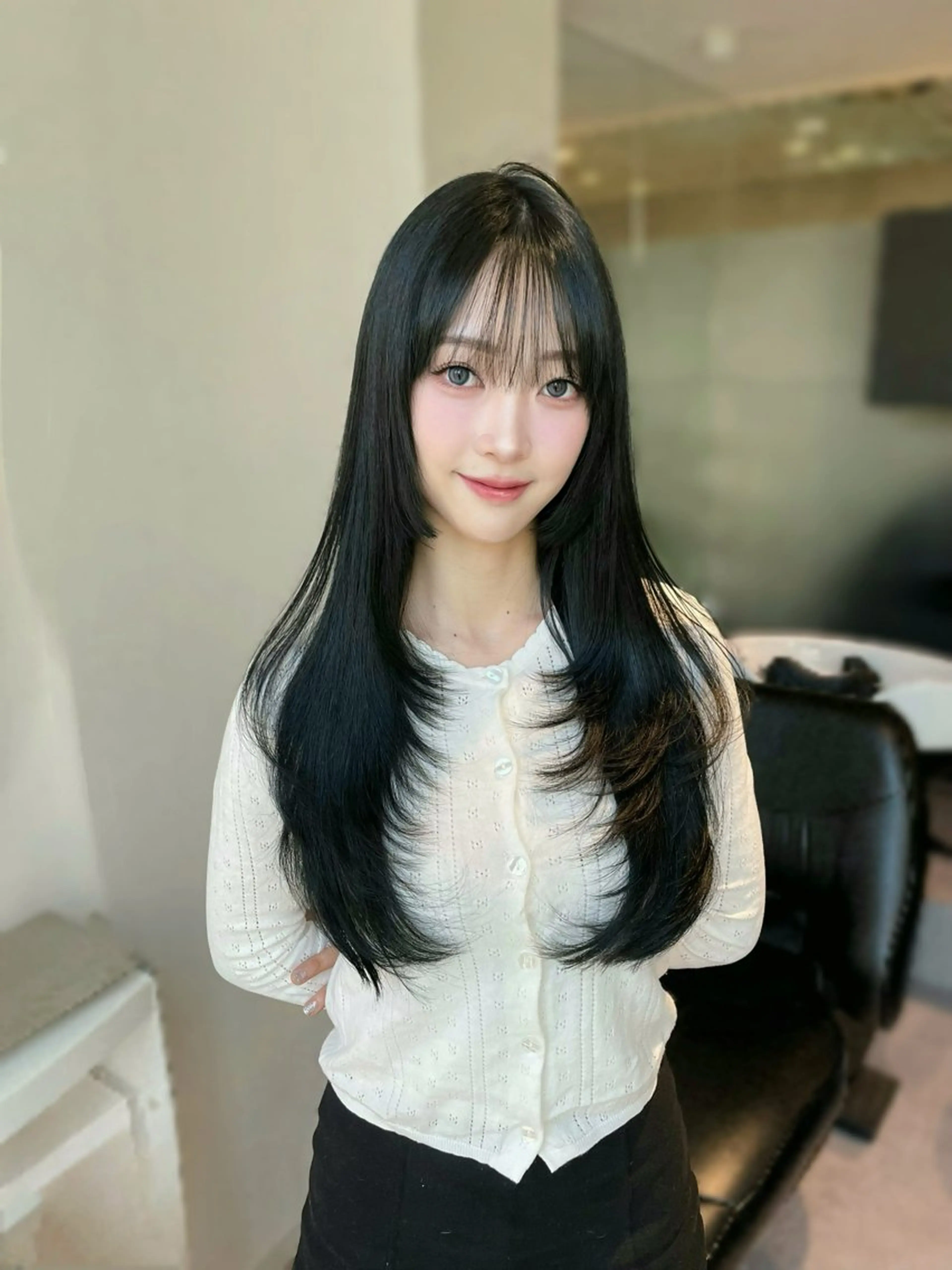 ロング カット ヘアカラー トリートメント 銀座／レイヤーカット 🤍内野すみれのヘアスタイル