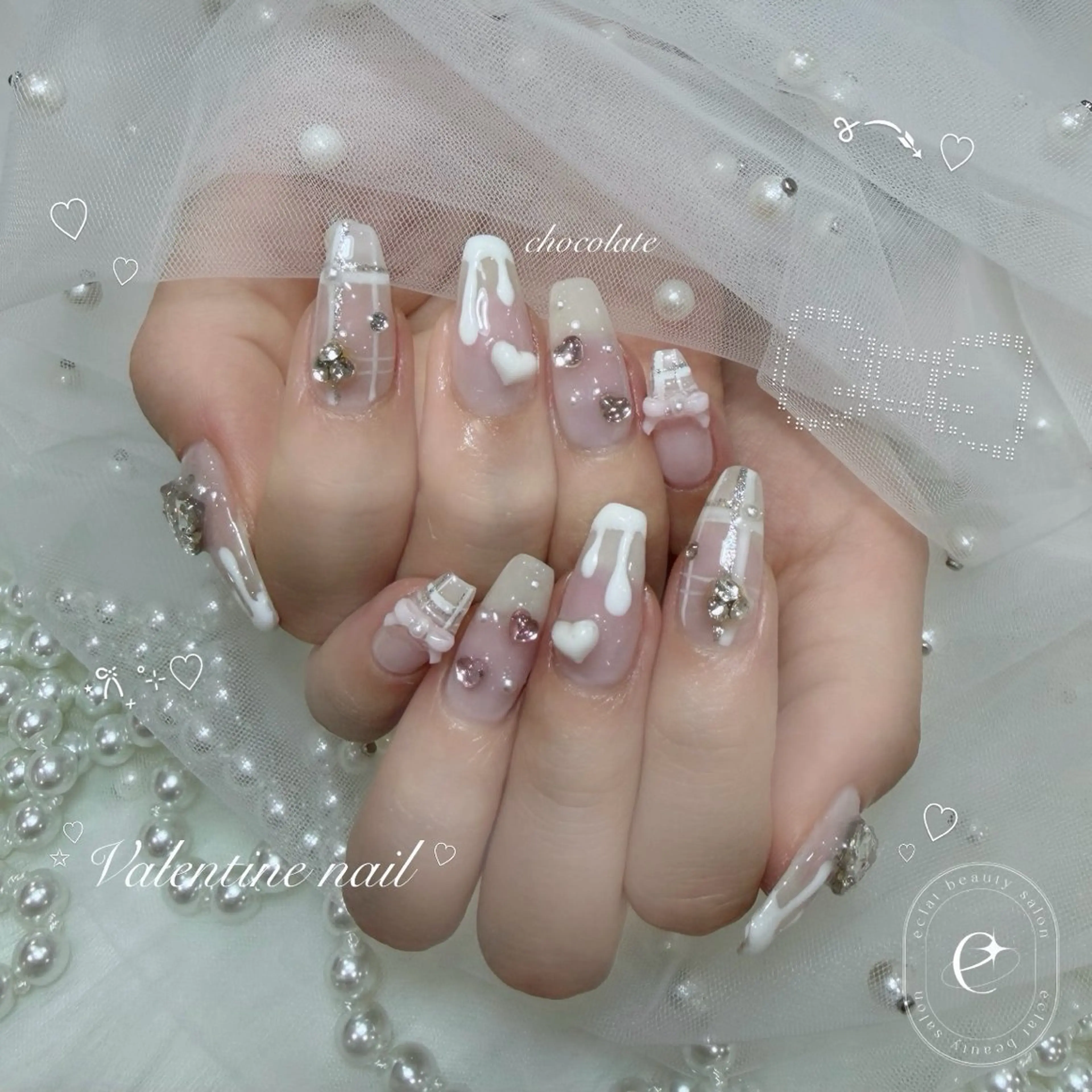 ネイル バレンタイン ハンドネイル eclat Kaedeのネイルデザイン