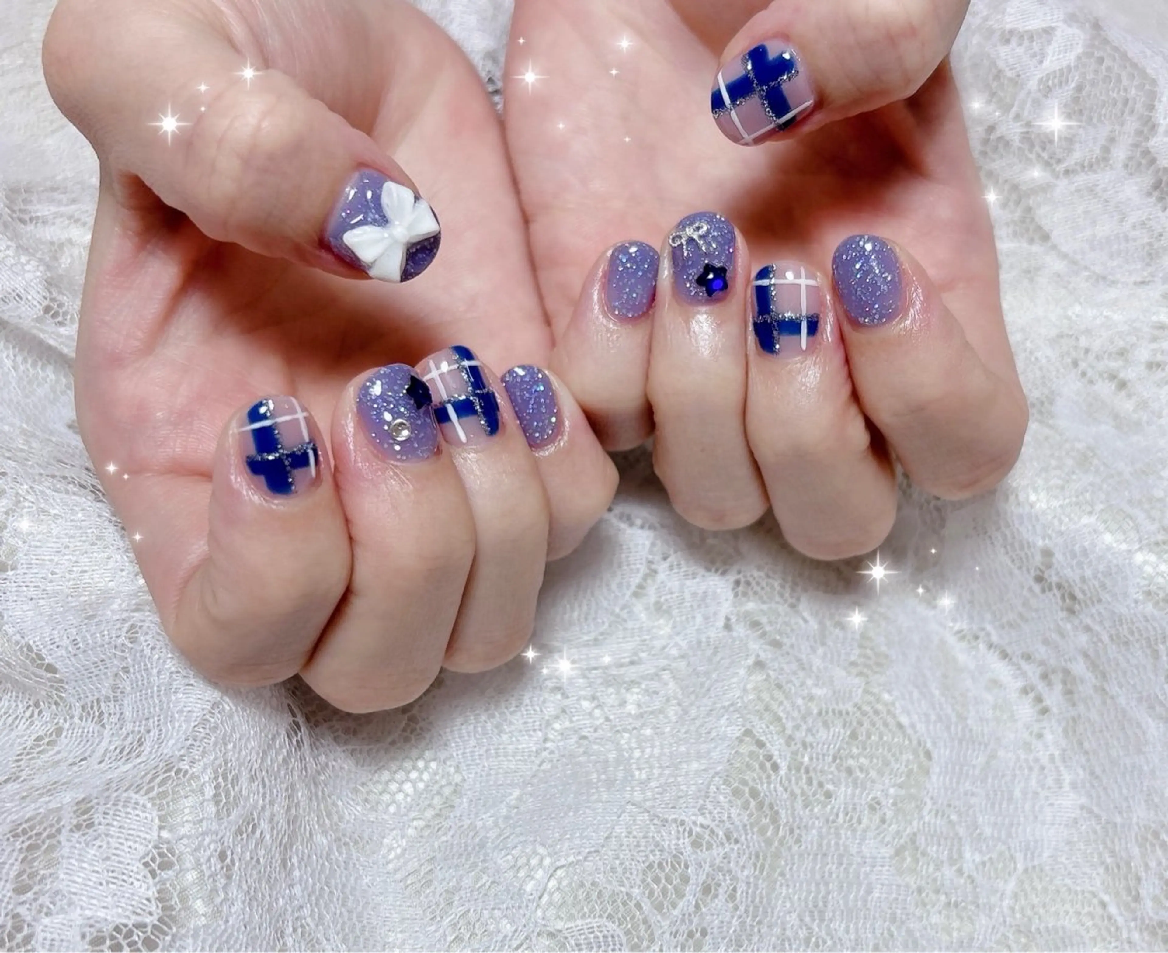 ネイル アートネイル ブルー ハンドネイル FLARE NAIL フレアネイルのネイルデザイン