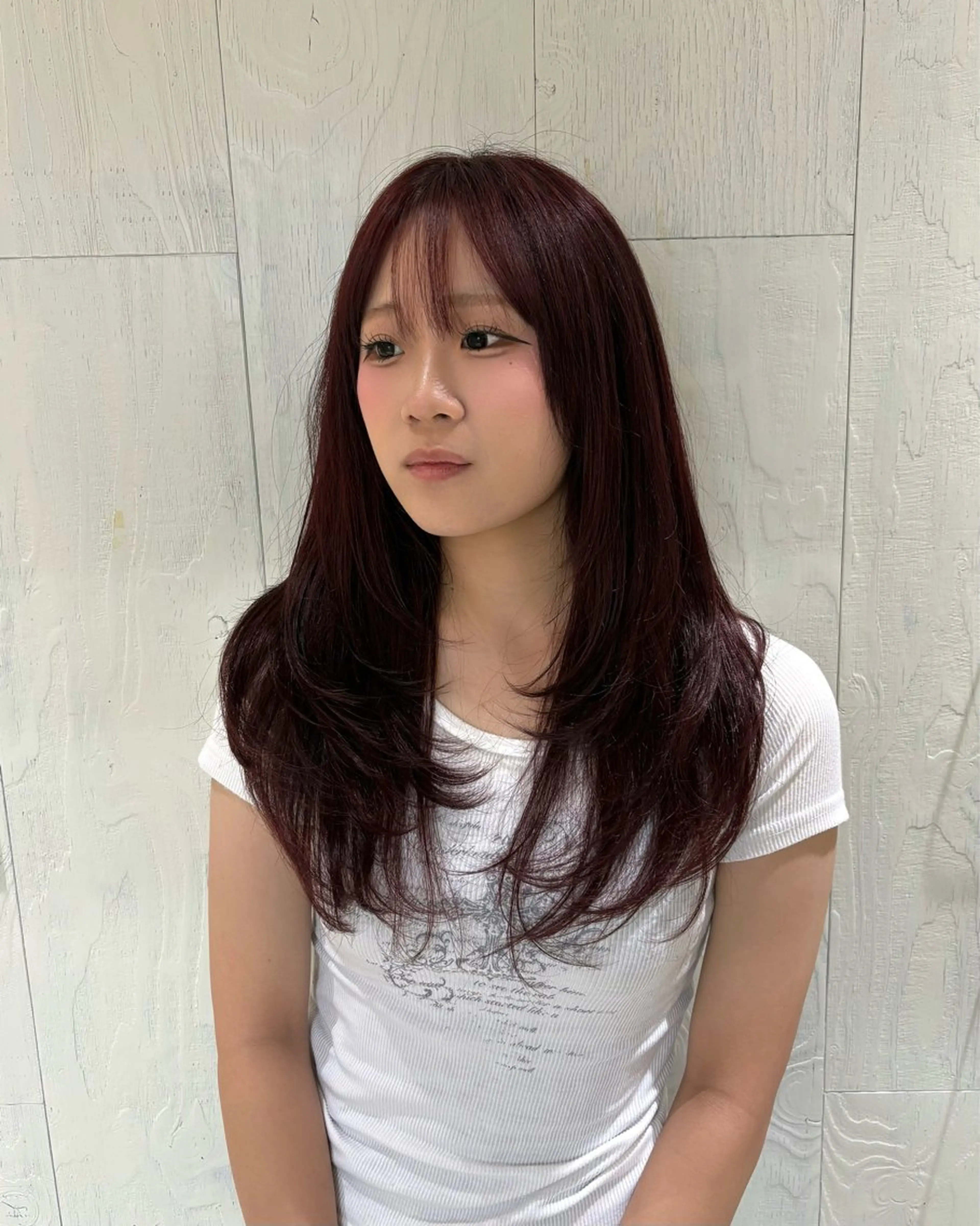 ロング カラー レッドカラー レイヤーカット カット ヘアカラー ブリーチなしWカラー レイヤー/Rickyのヘアスタイル