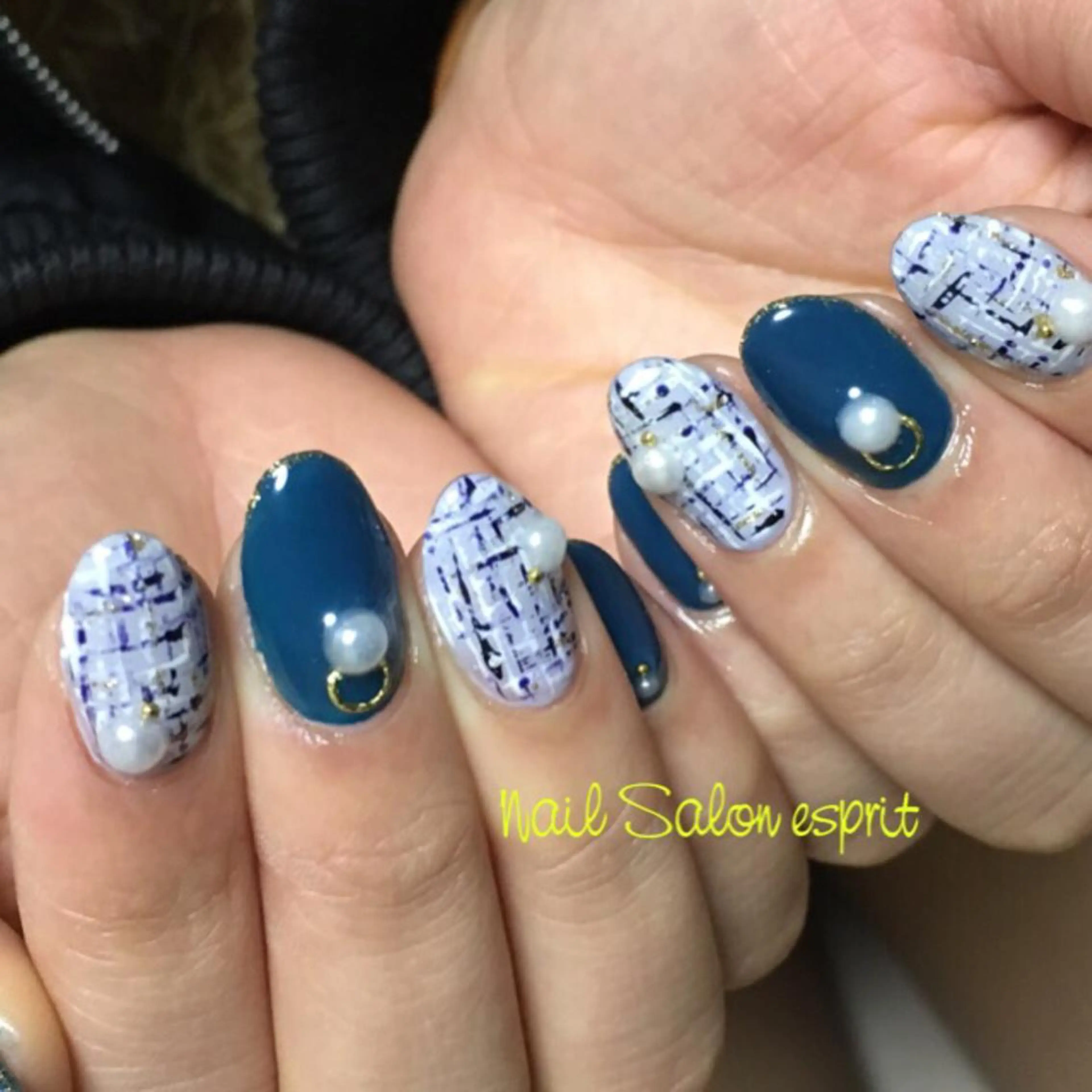 ネイル 長さ出し グリーン スカルプネイル ツイードネイル Nail Salon espritのネイルデザイン