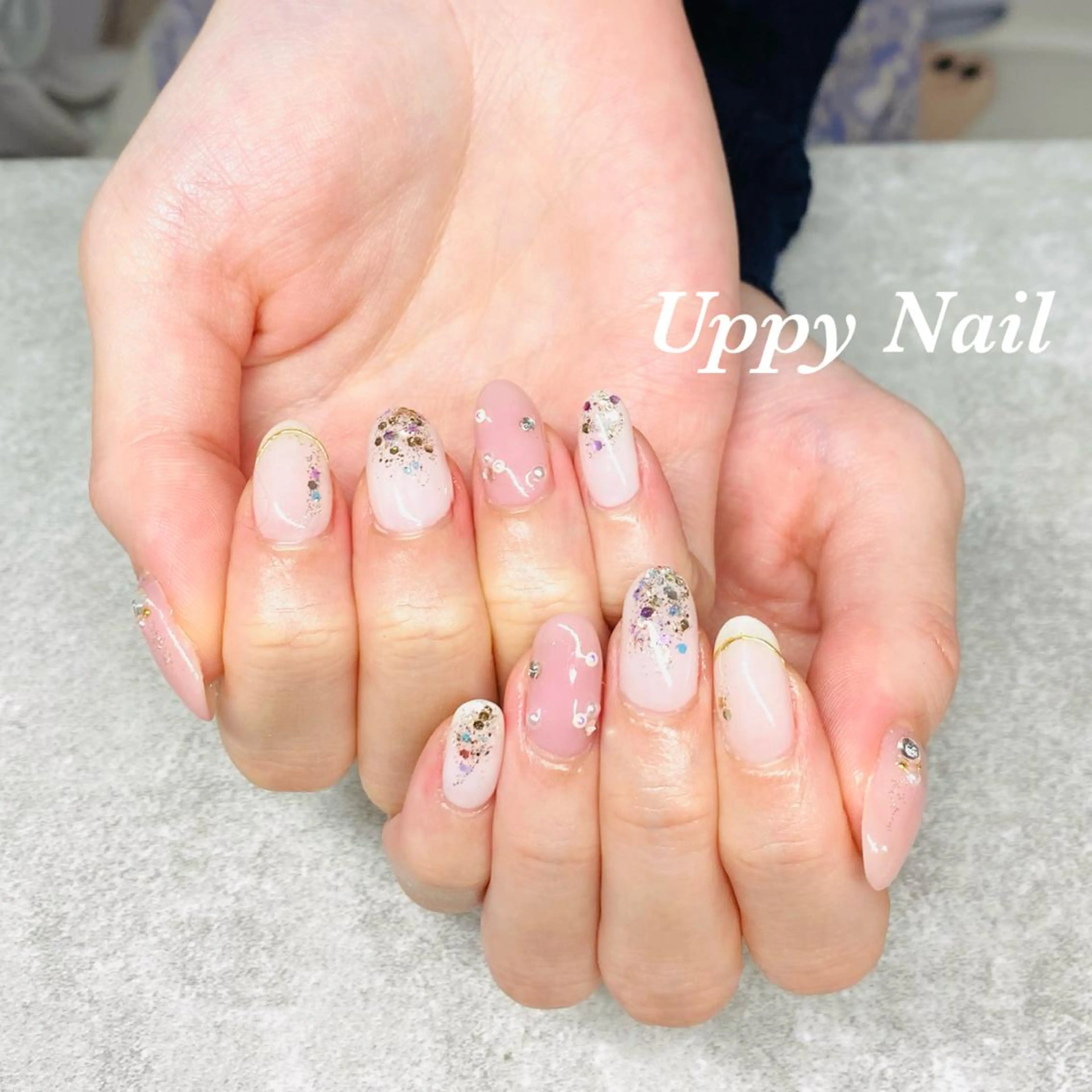ネイル ピンク 春ネイル ホワイト ハンドネイル Uppy Nail ukyoのネイルデザイン
