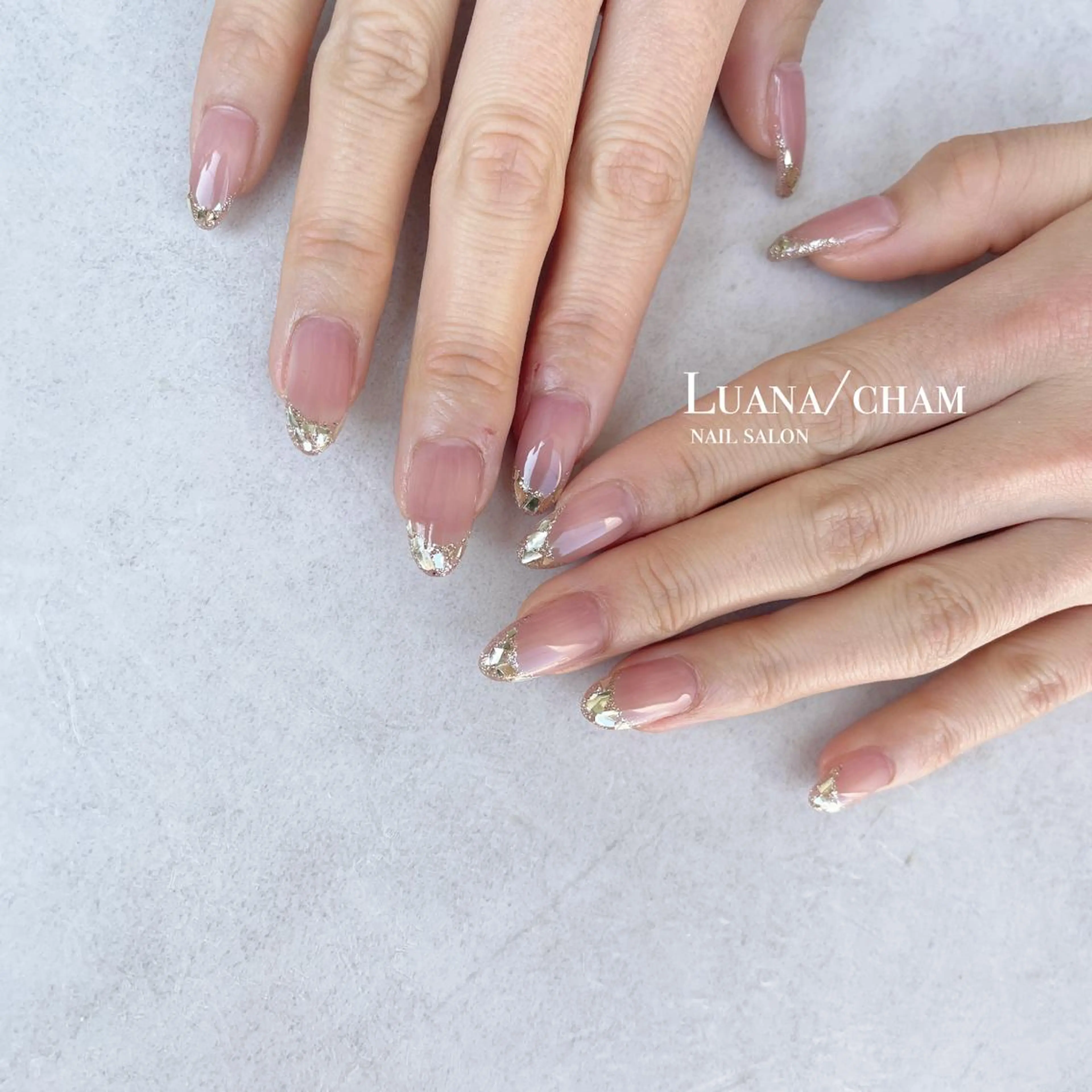 ロング ネイル フレンチネイル ガラスフレンチ ハンドネイル nail salon neigeのネイルデザイン