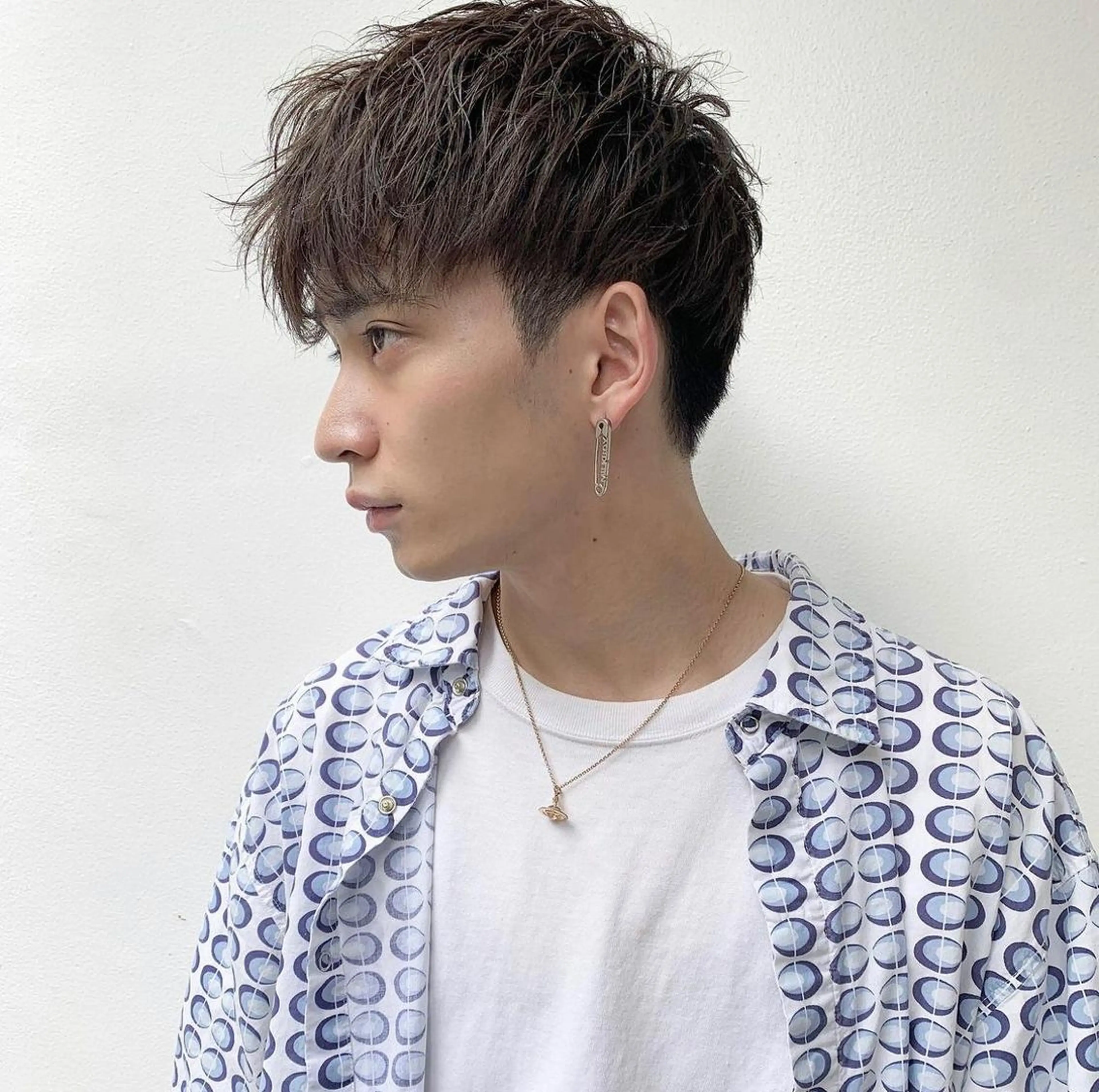 ショート パーマ メンズ ブリーチダブルカラー ハイライト/山本喜熙のヘアスタイル