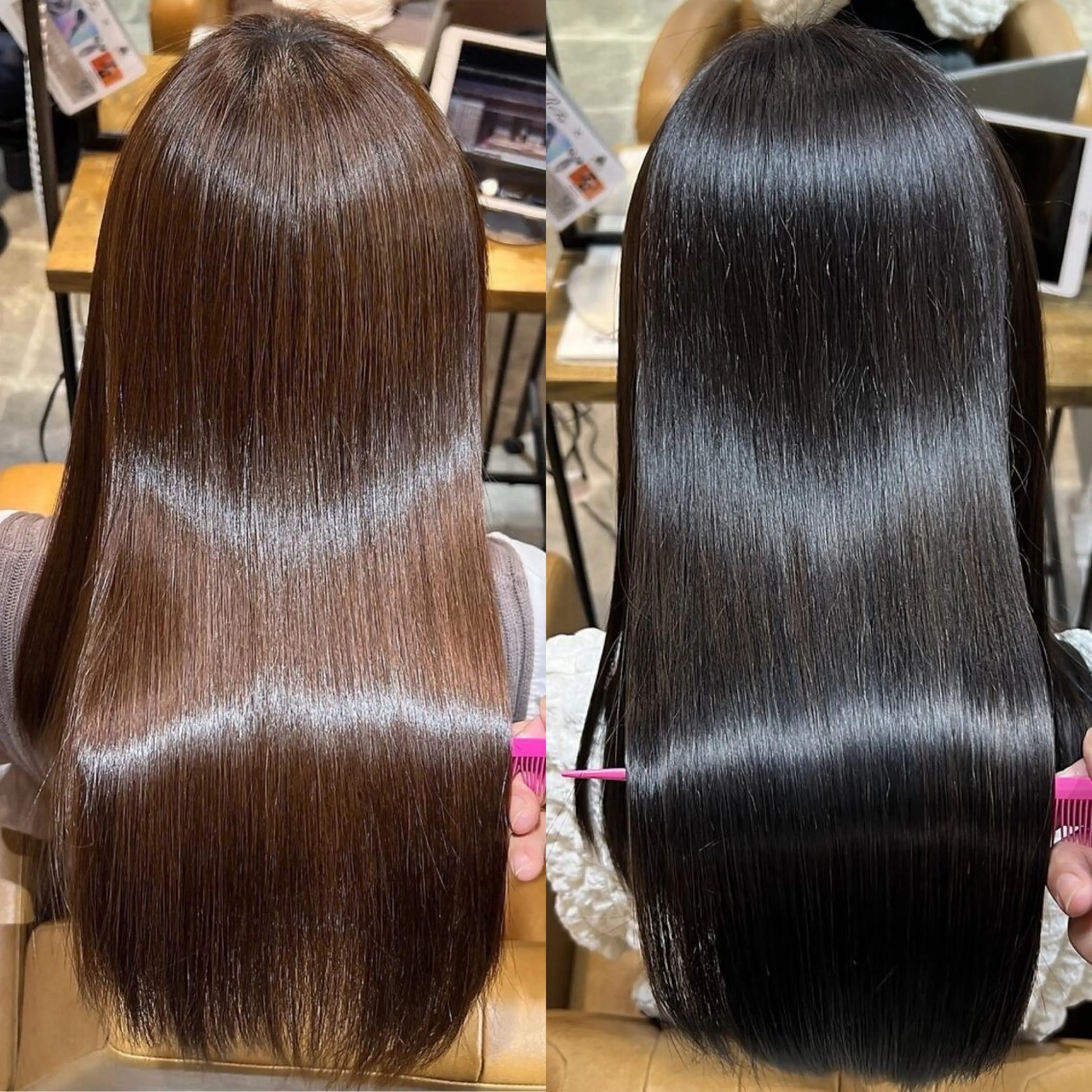 ミディアム カラー 髪質改善 縮毛矯正 カット 縮毛矯正 トリートメント ブリーチなし/韓国風 /レイヤー/山口のヘアスタイル