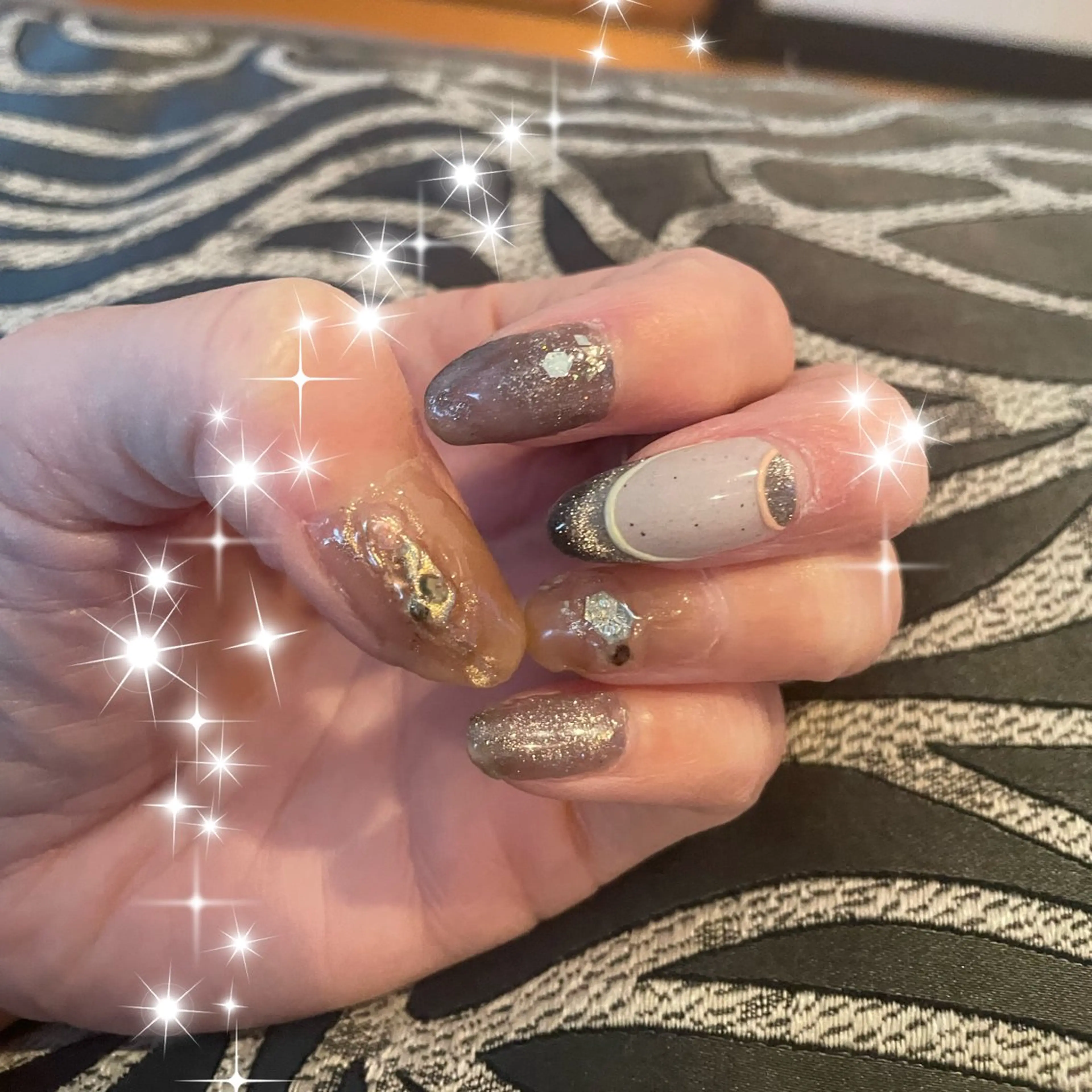 ネイル ジェルネイル マグネットネイル ミラーネイル オレンジ 黄色 NAIL★M 真紀のネイルデザイン