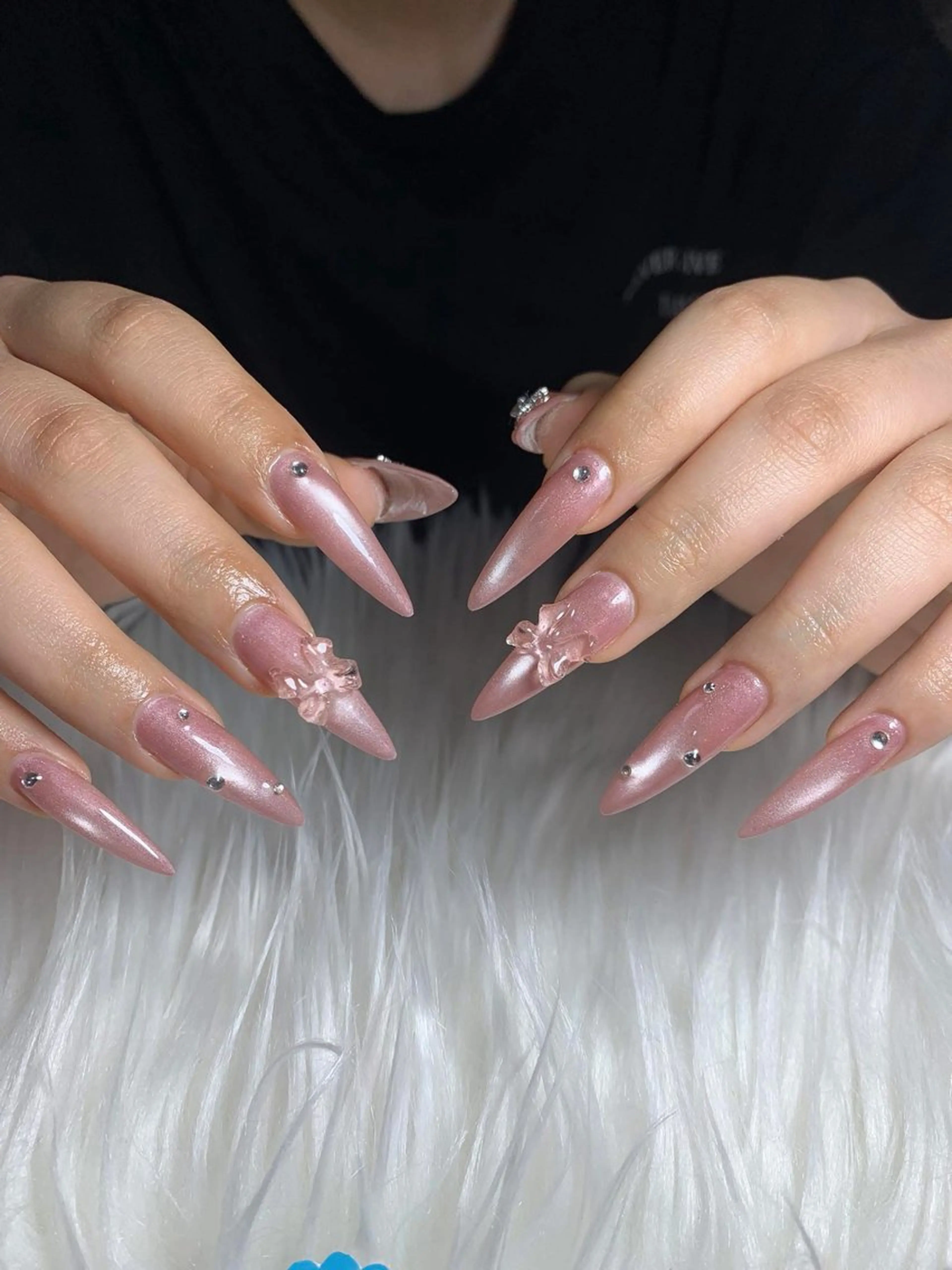 ネイル ジェルネイル 韓国ネイル ピンク リボン スカルプネイル MEO MEO NAIL  守山のネイルデザイン