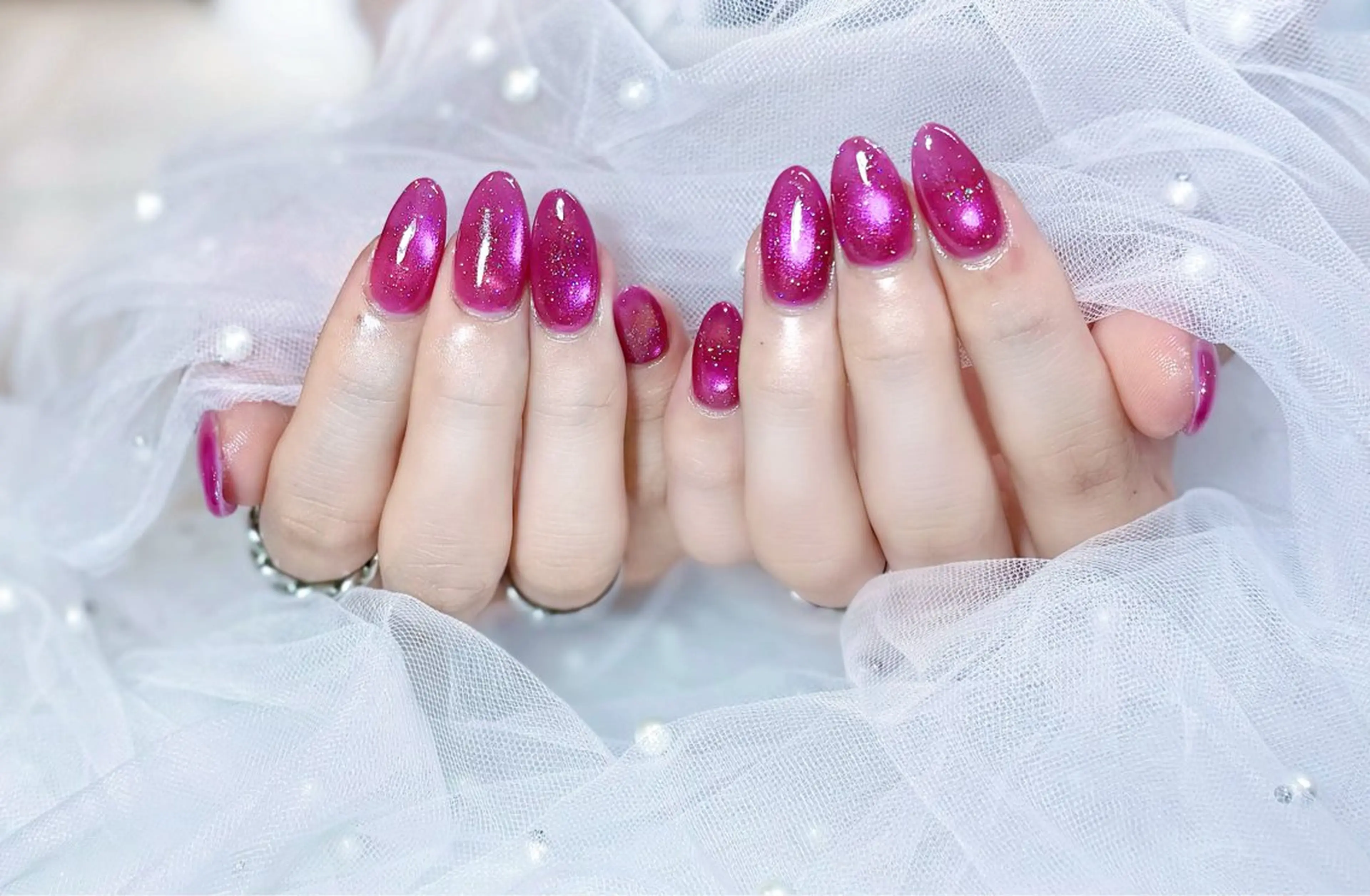 ネイル 韓国ネイル マグネットネイル ワンカラーネイル ピンク パープル 【chatnoir】 MIYUのネイルデザイン