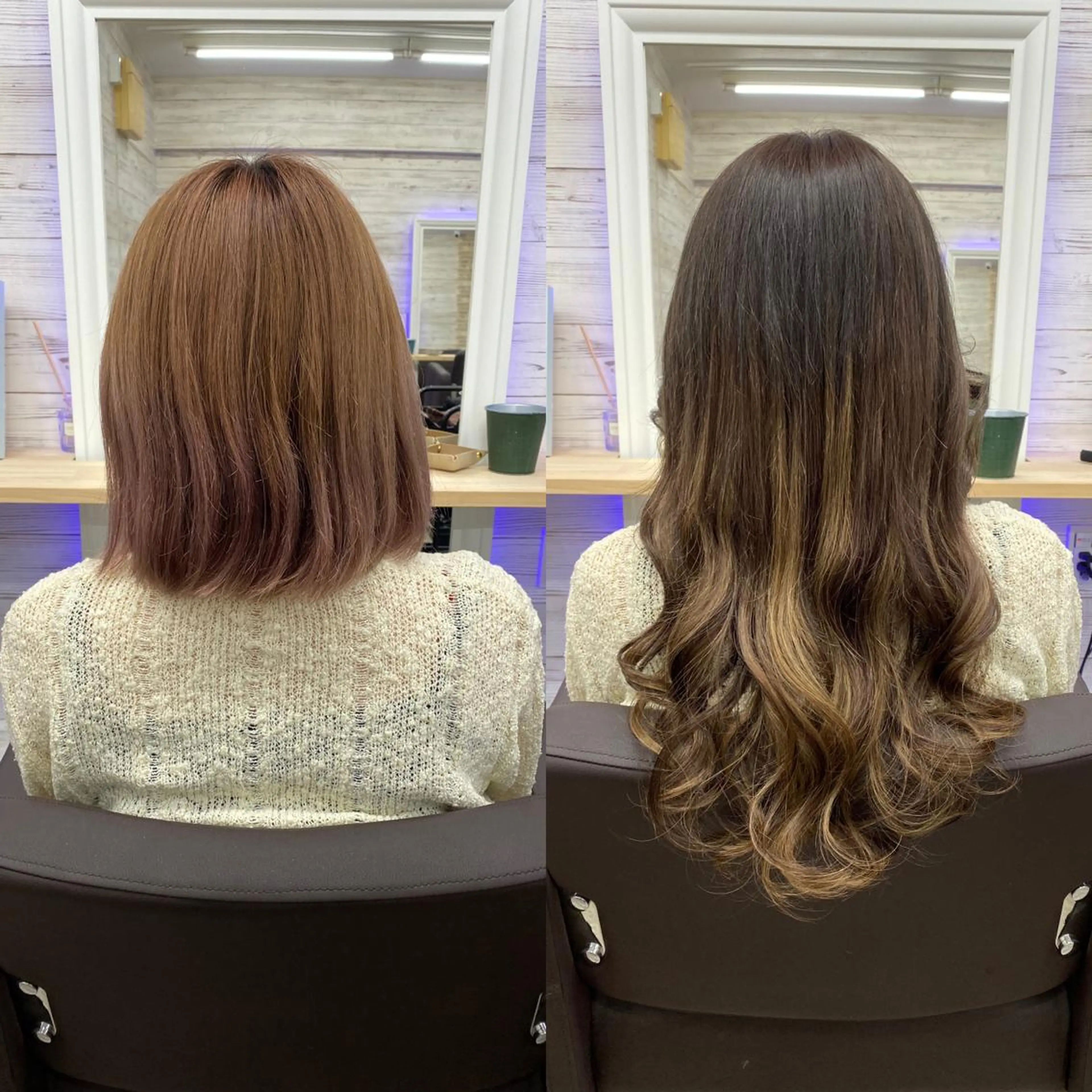 セミロング カラー ヘアアレンジ ショートボブ 編み込みエクステ シールエクステ セミロングパーマ バレイヤージュ LAVENDIA 初音のヘアスタイル