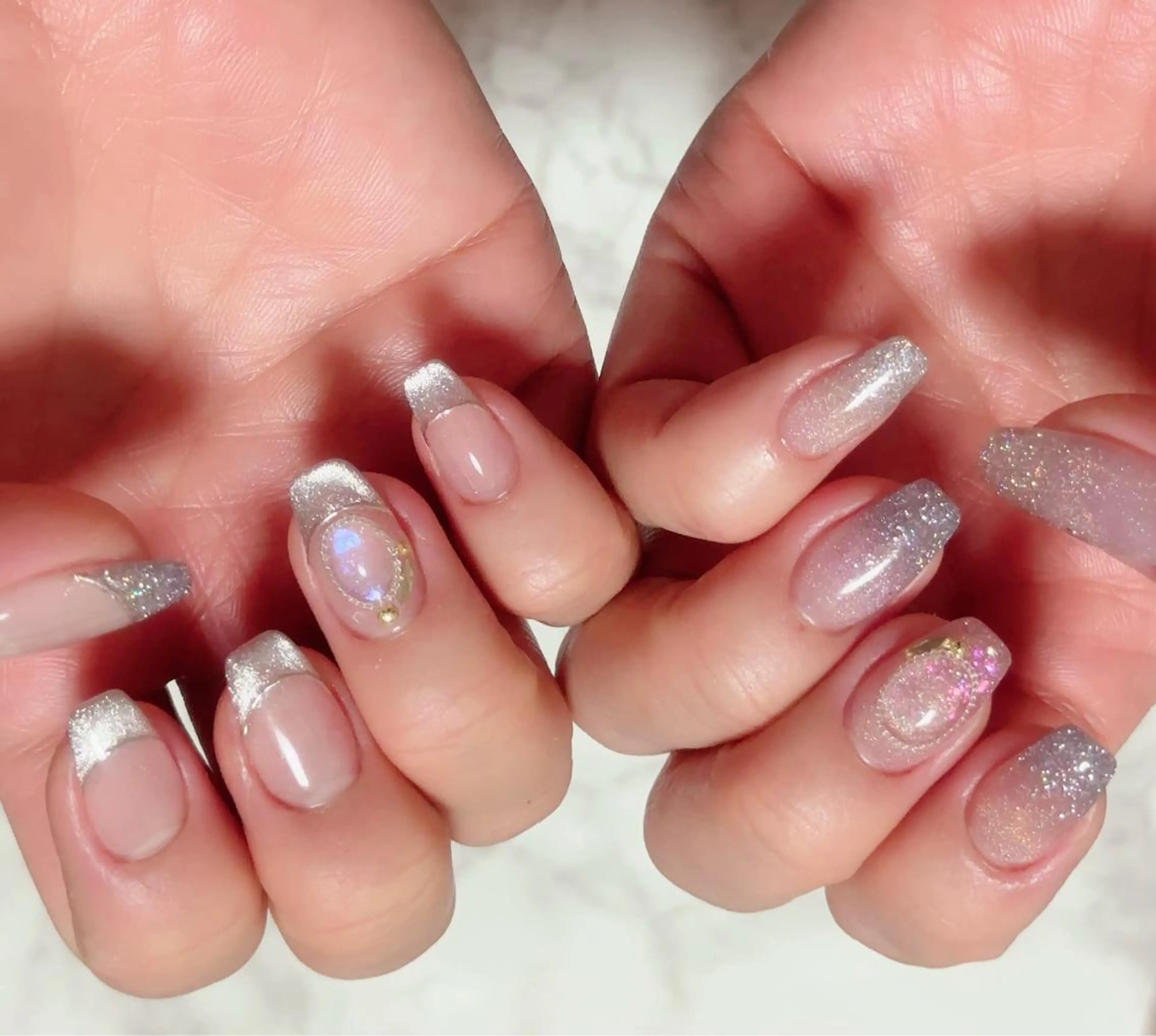 ネイル クリアネイル 長さ出し フレンチネイル マグネットネイル スカルプネイル atelier chic+のネイルデザイン