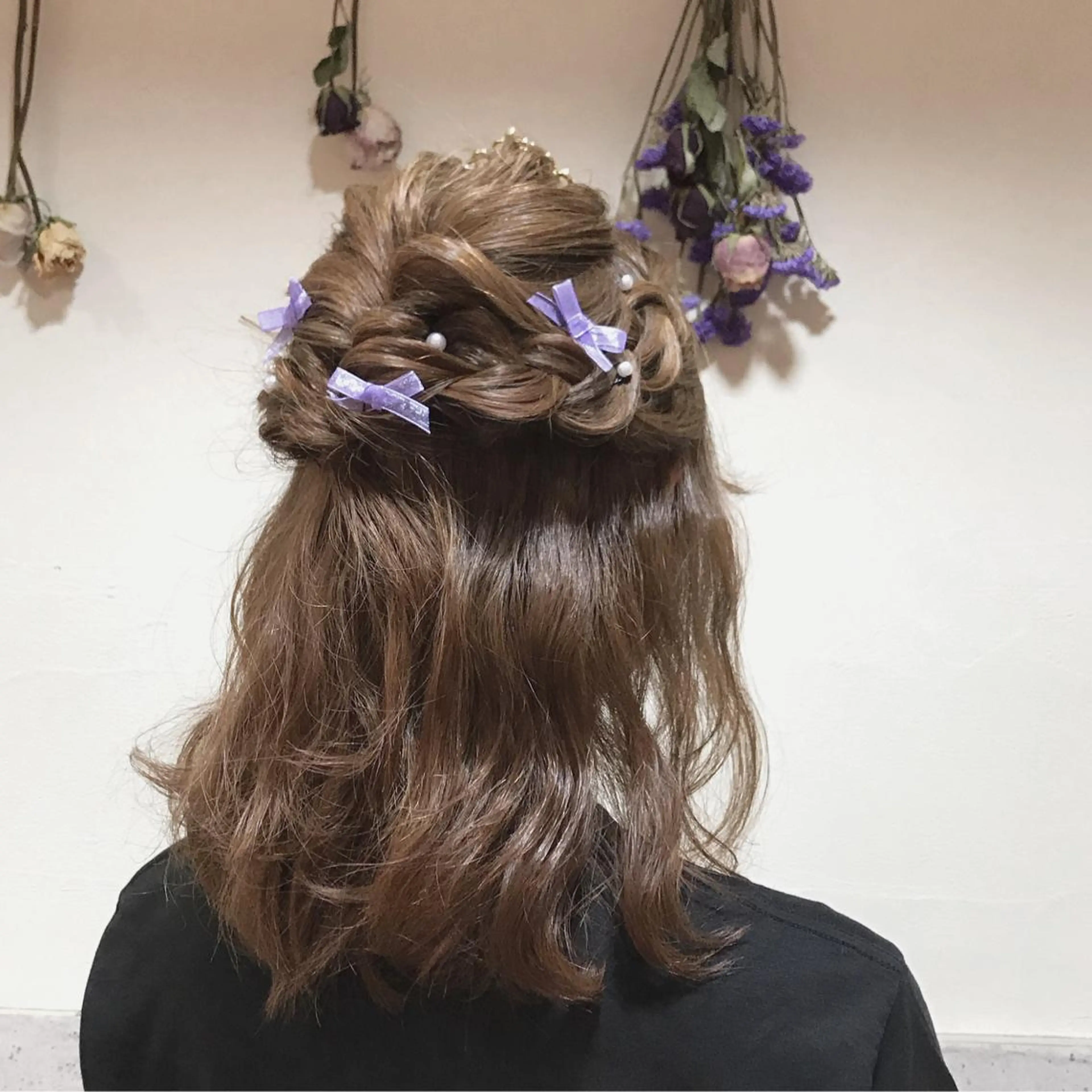 ミディアム ヘアアレンジ ハーフアップ 🪐脱白髪染め 🪐松尾菜々美のヘアスタイル