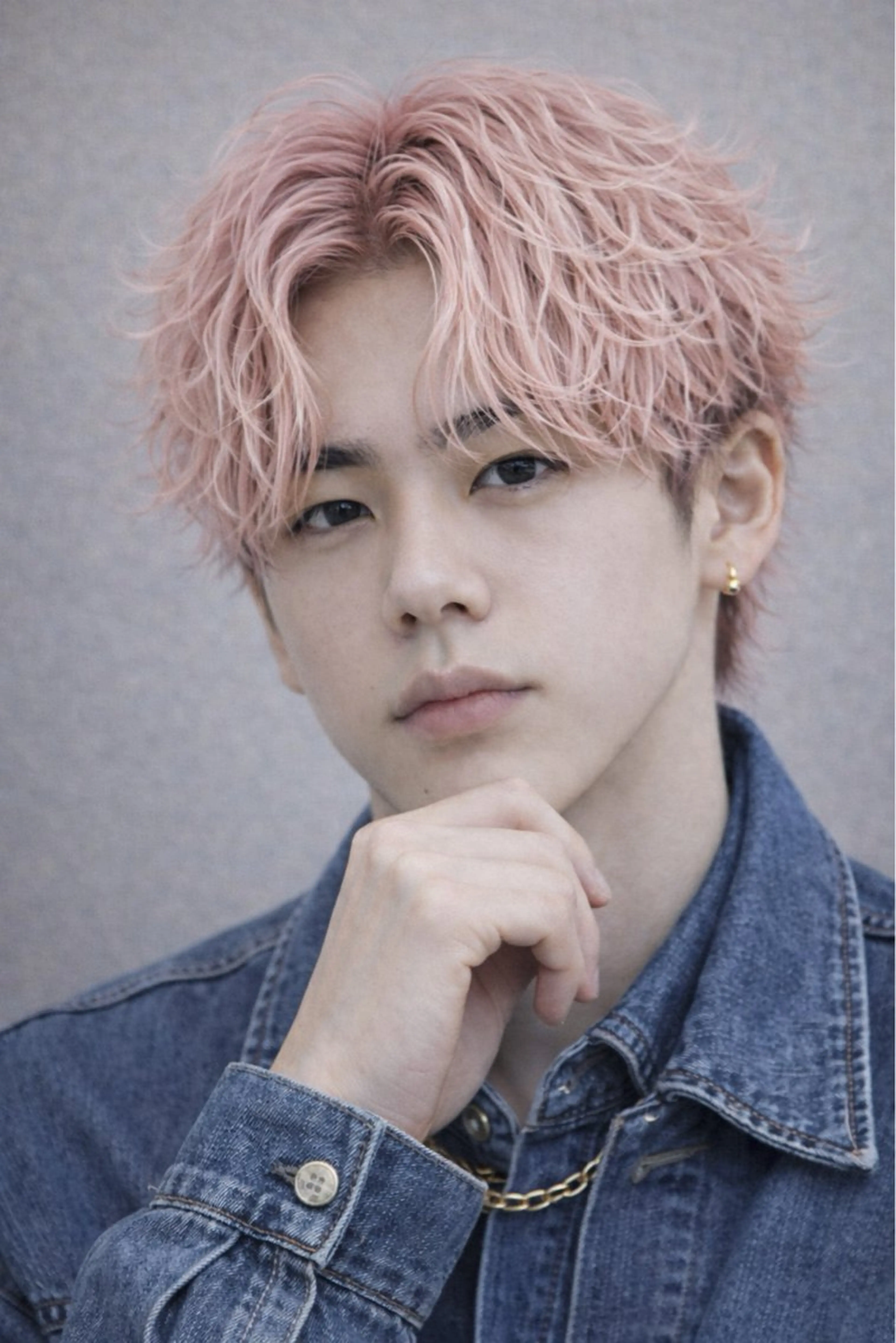 ミディアム カラー パーマ ヘアアレンジ メンズ ミディアムパーマ センターパート メンズパーマ 波巻きパーマ ピンクカラー メンズNo.1美容師 Coshoのヘアスタイル