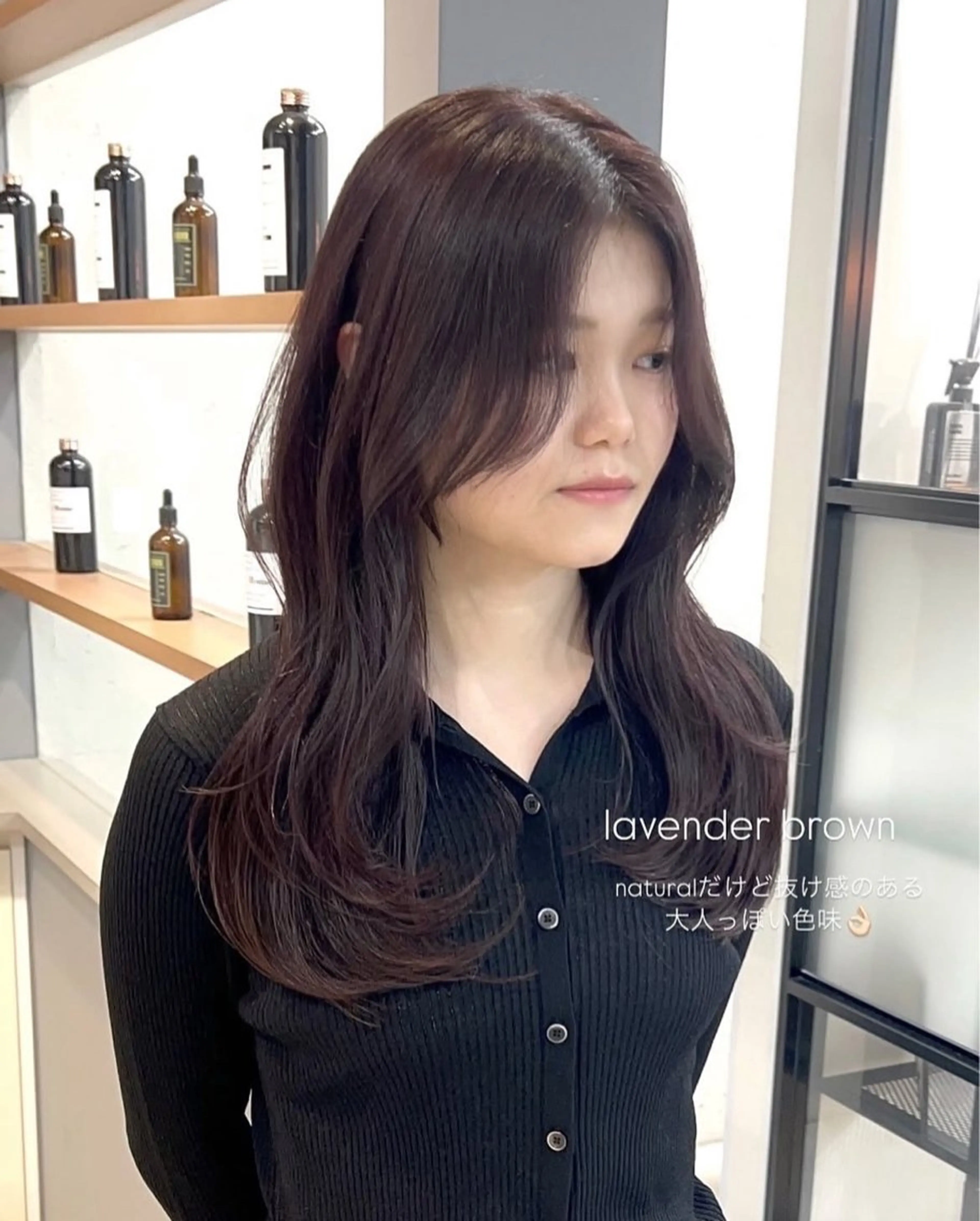 セミロング カラー ブラウンカラー ラベンダーカラー カット ヘアカラー 前川 朋香のヘアスタイル