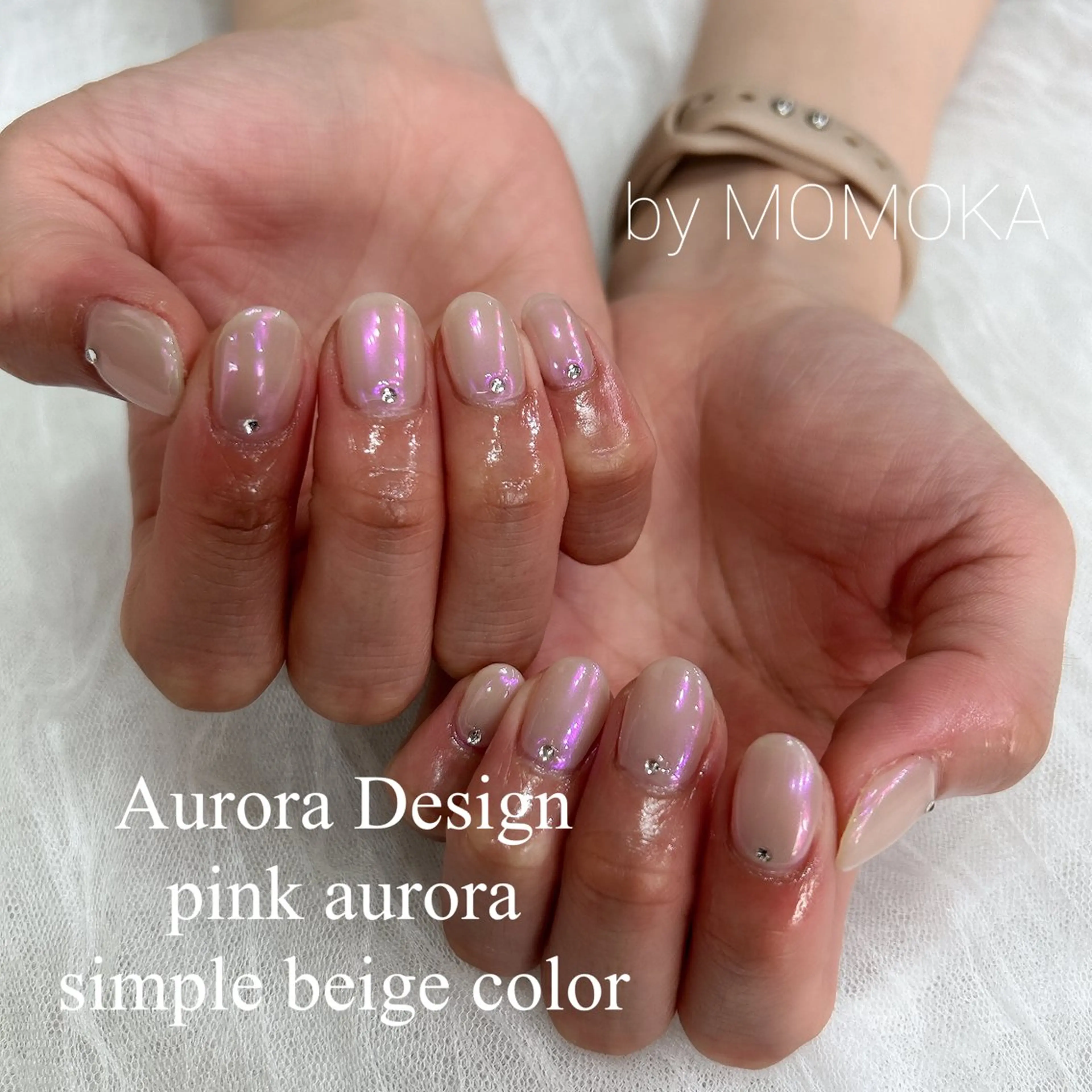 ネイル オーロラネイル ピンク ハンドネイル momoka_nails所属・Momo nailsalonのネイルデザイン