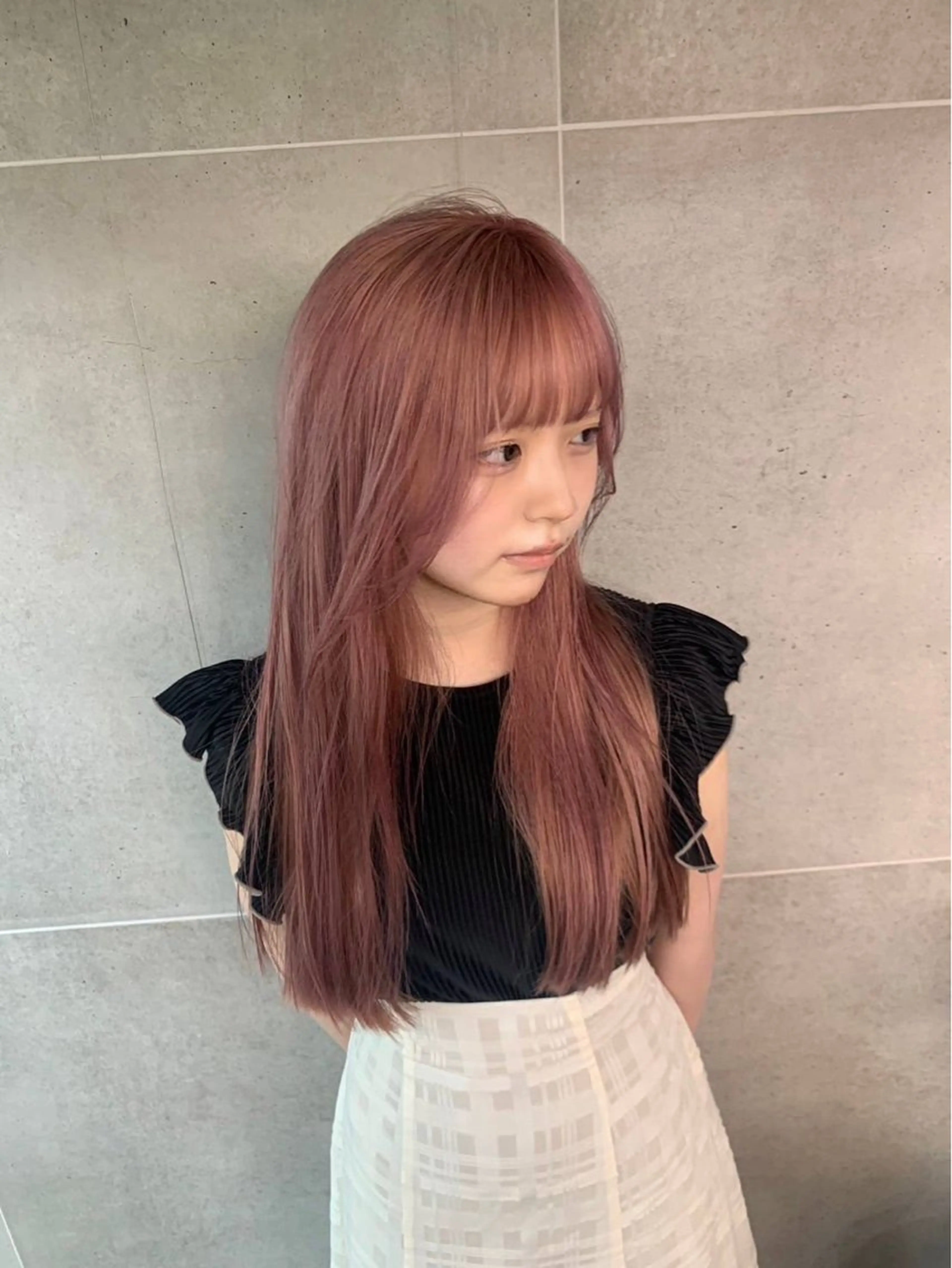 セミロング カラー ベージュカラー ブリーチ ピンクカラー ピンクパープル ピンクベージュ ヘアカラー トリートメント THE./ブリーチ 透感カラー/髪質改善のヘアスタイル