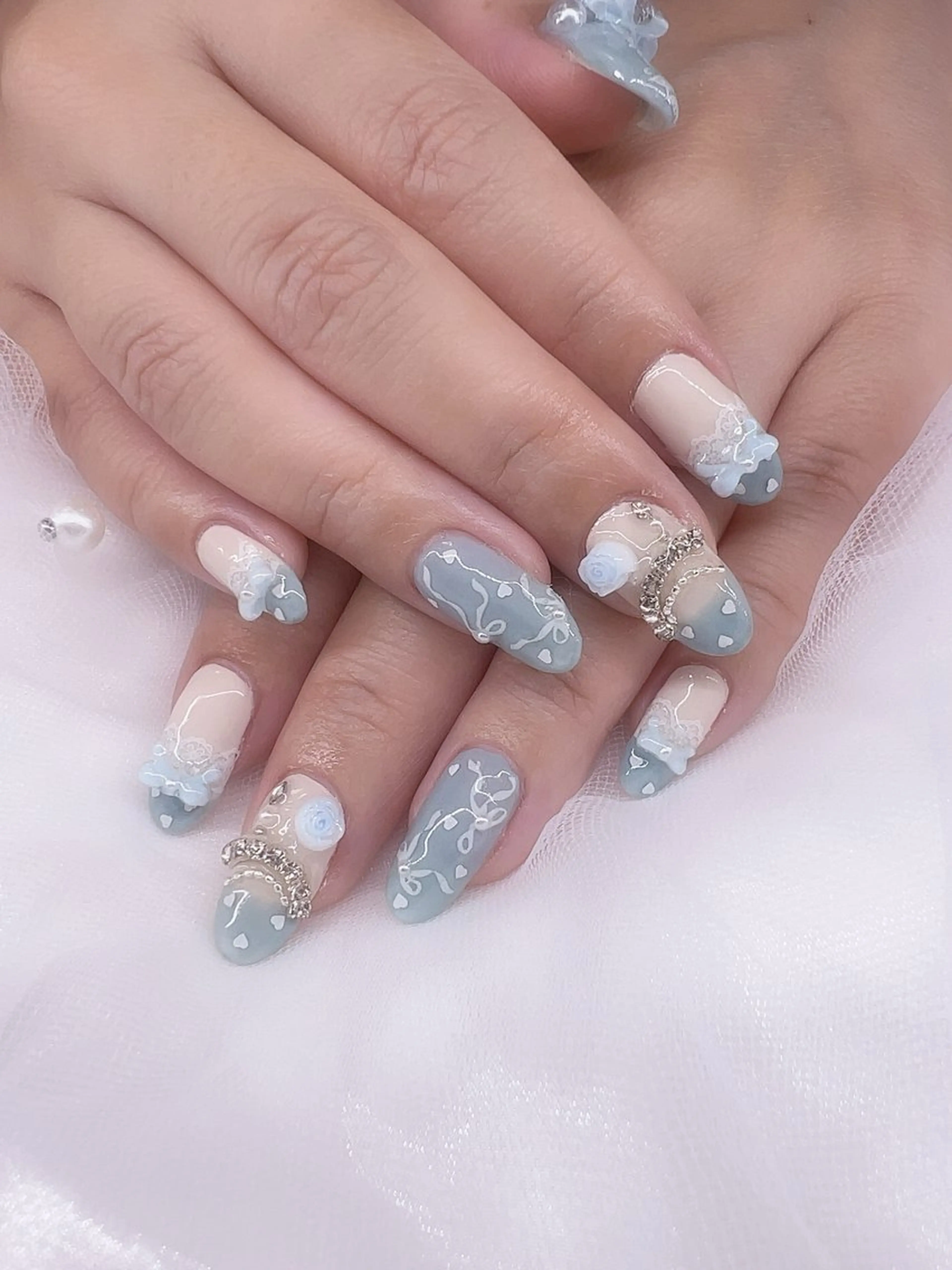 ネイル リボン ワンホンネイル ハンドネイル nail l_yukiのネイルデザイン
