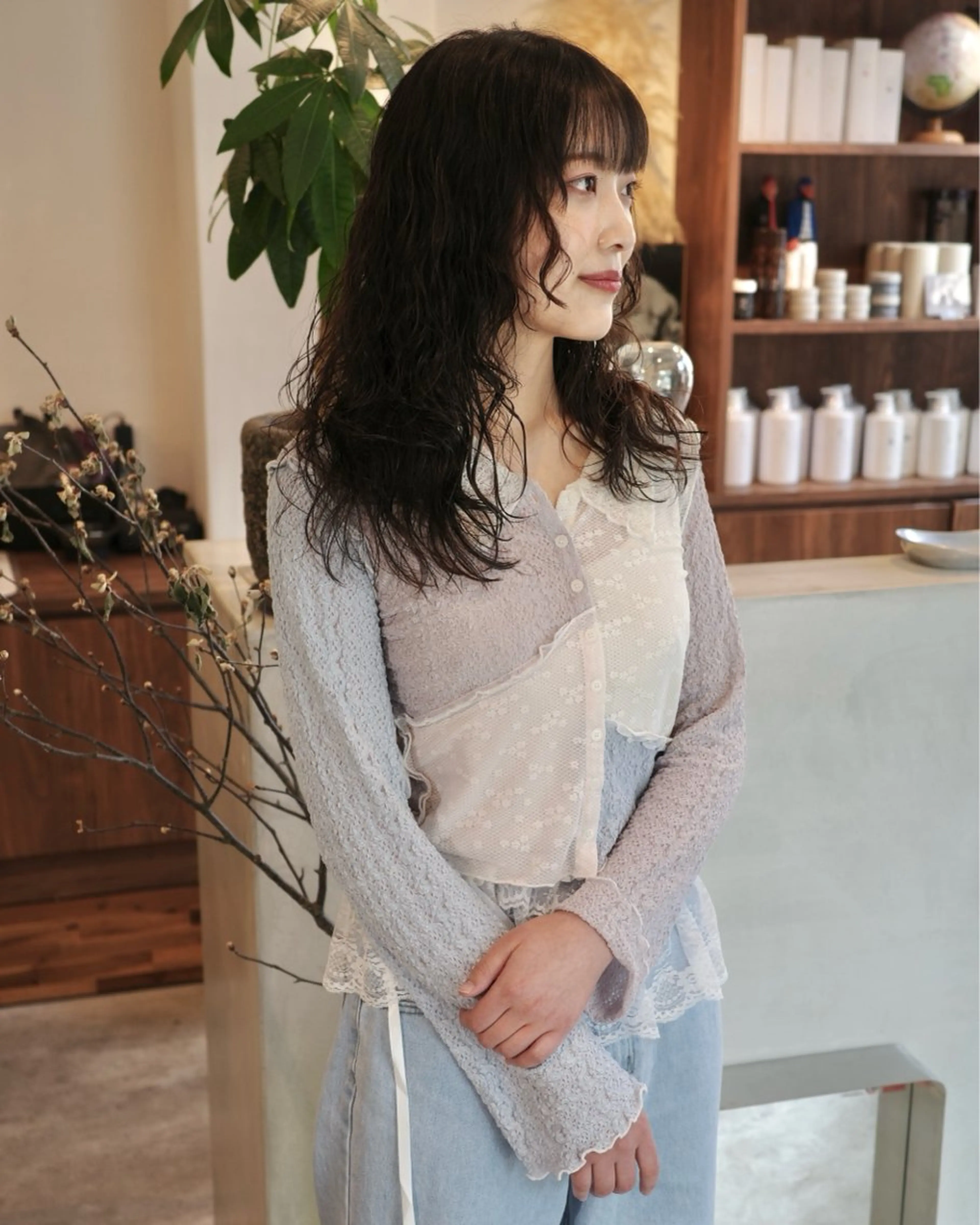 セミロング パーマ セミロングパーマ レイヤーカット カット パーマ トリートメント (h)wim ウィムのヘアスタイル