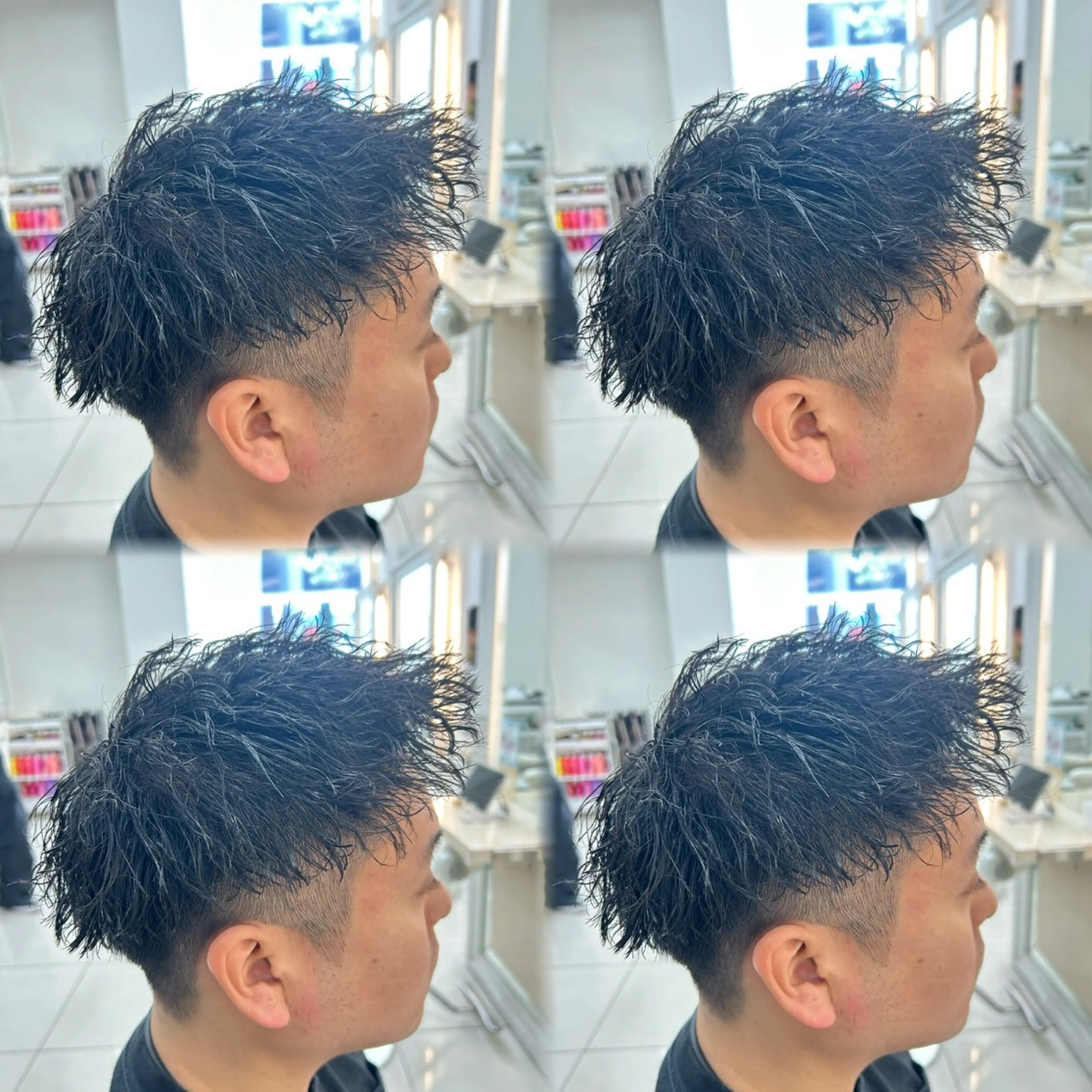 ミディアム パーマ メンズ ミディアムパーマ センターパート フェードカット フェザーパーマ カルマパーマ カット パーマ トリートメント 髪質改善/艶カラー/ メンズパーマ/鈴木のヘアスタイル