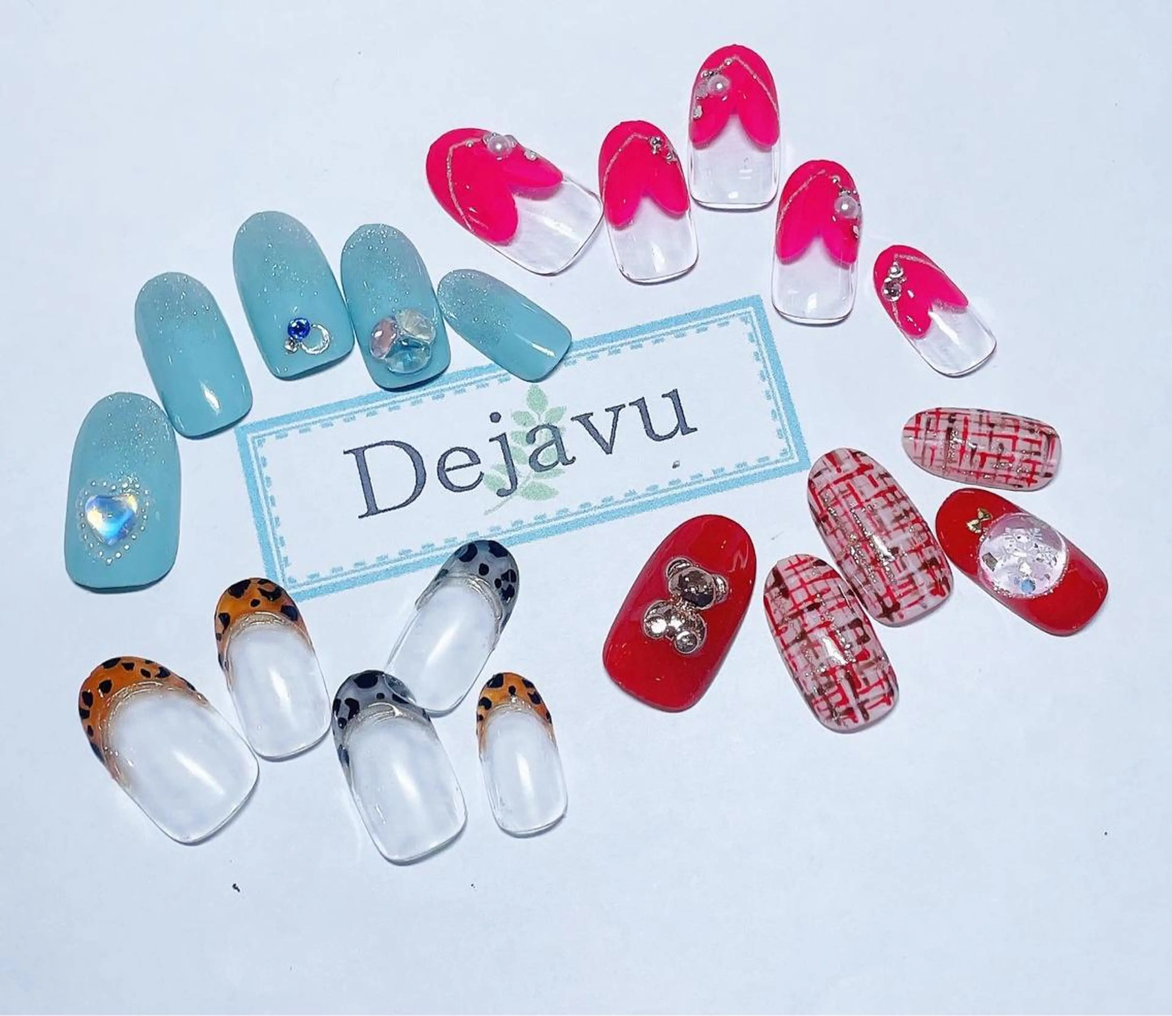 ネイル アニマル柄 アートネイル フレンチネイル ハート ツイードネイル Nail salon Dejavu 🌿のネイルデザイン