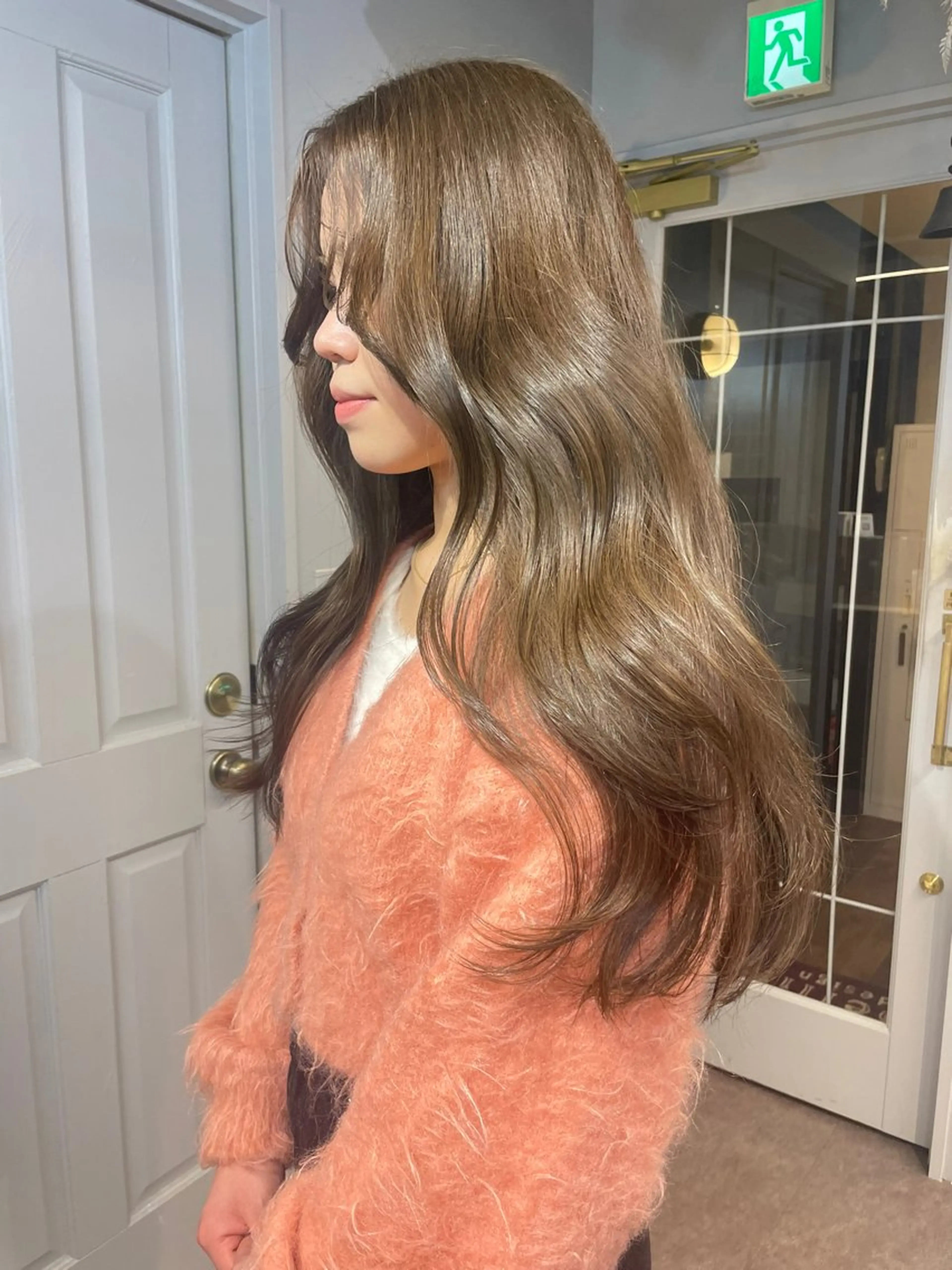 ロング カラー 赤みなしオリーブ ハイトーン×レイヤーのヘアスタイル