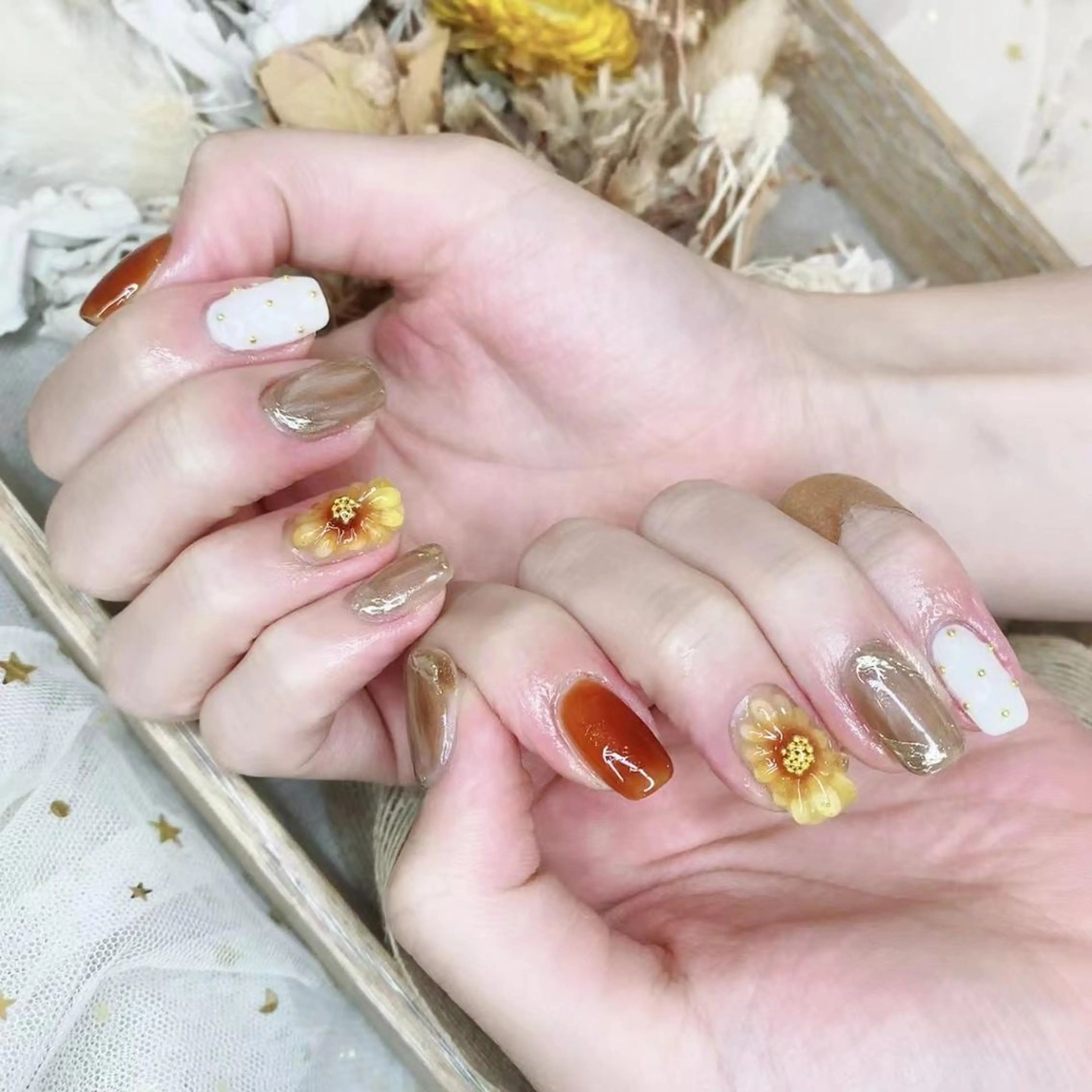 ネイル ゴールド オレンジ Babarla Nailのネイルデザイン