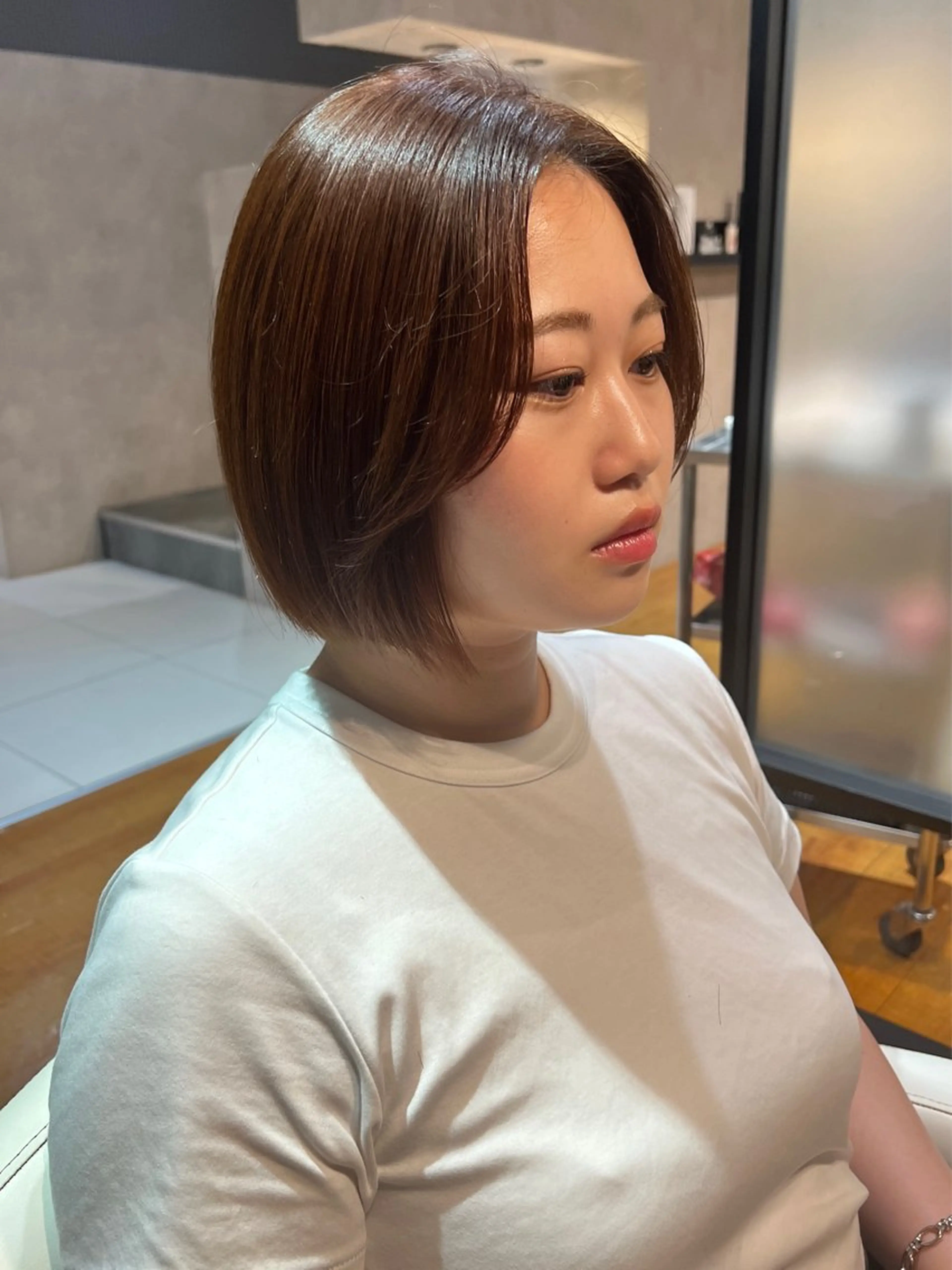 ショート オレンジブラウン ボブ 菅原リキヤ くびれレイヤーヘアのヘアスタイル