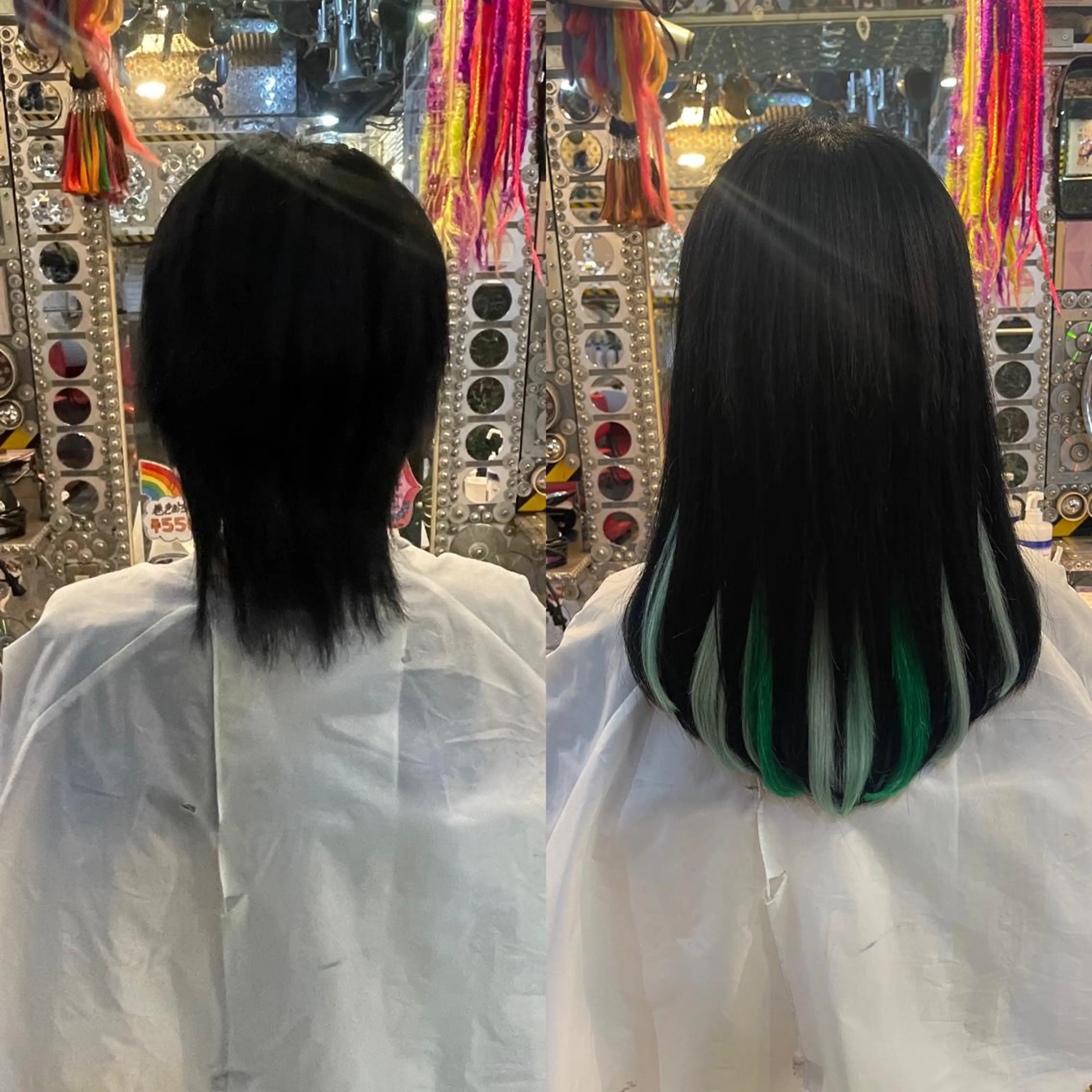 ショート カラー ヘアアレンジ 編み込みエクステ シールエクステ インナーカラー ミント エクステ 🌈派手髪エクステ ブレイズ🌈ひろとのヘアスタイル
