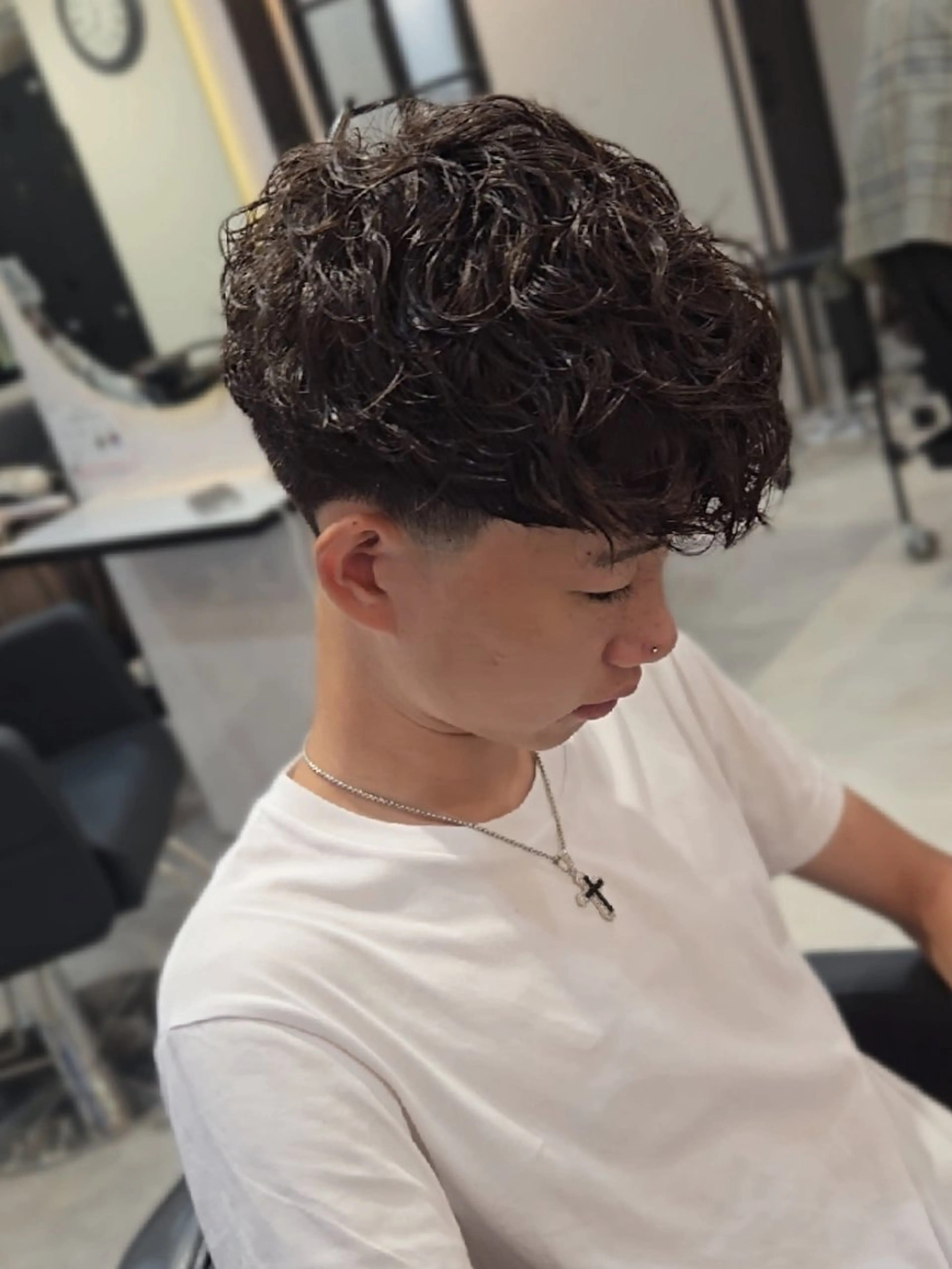 メンズ ミディアム パーマ フェードカット カット パーマ ヘアセット LEN名古屋/パーマ 海外ヘア/メンズ特化のヘアスタイル