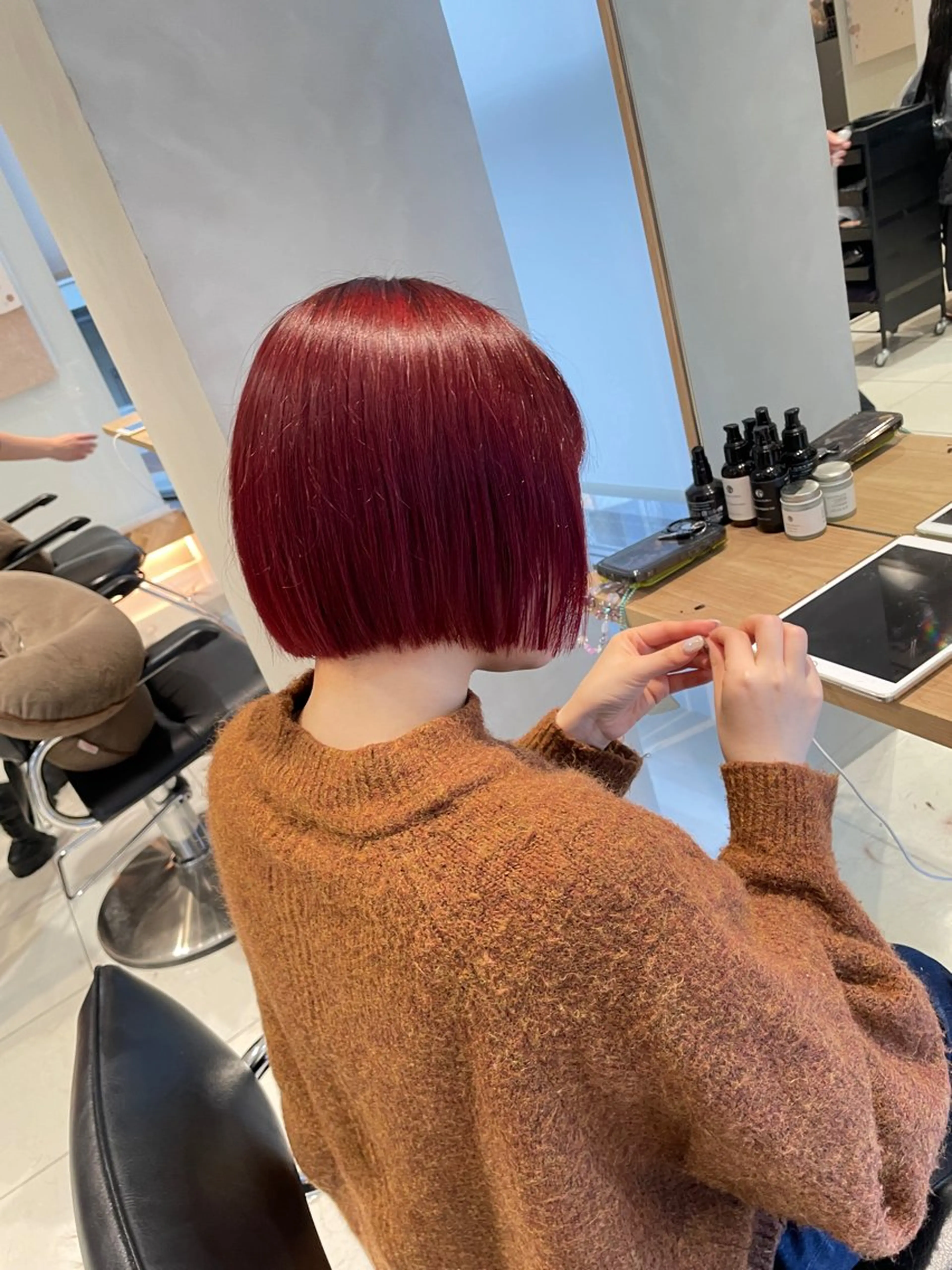 ショート カラー ヘアアレンジ レッドカラー カット トリートメント ヘッドスパ ヘアセット 艶髪✨寒色カラー✨ 翁長孝輔のヘアスタイル