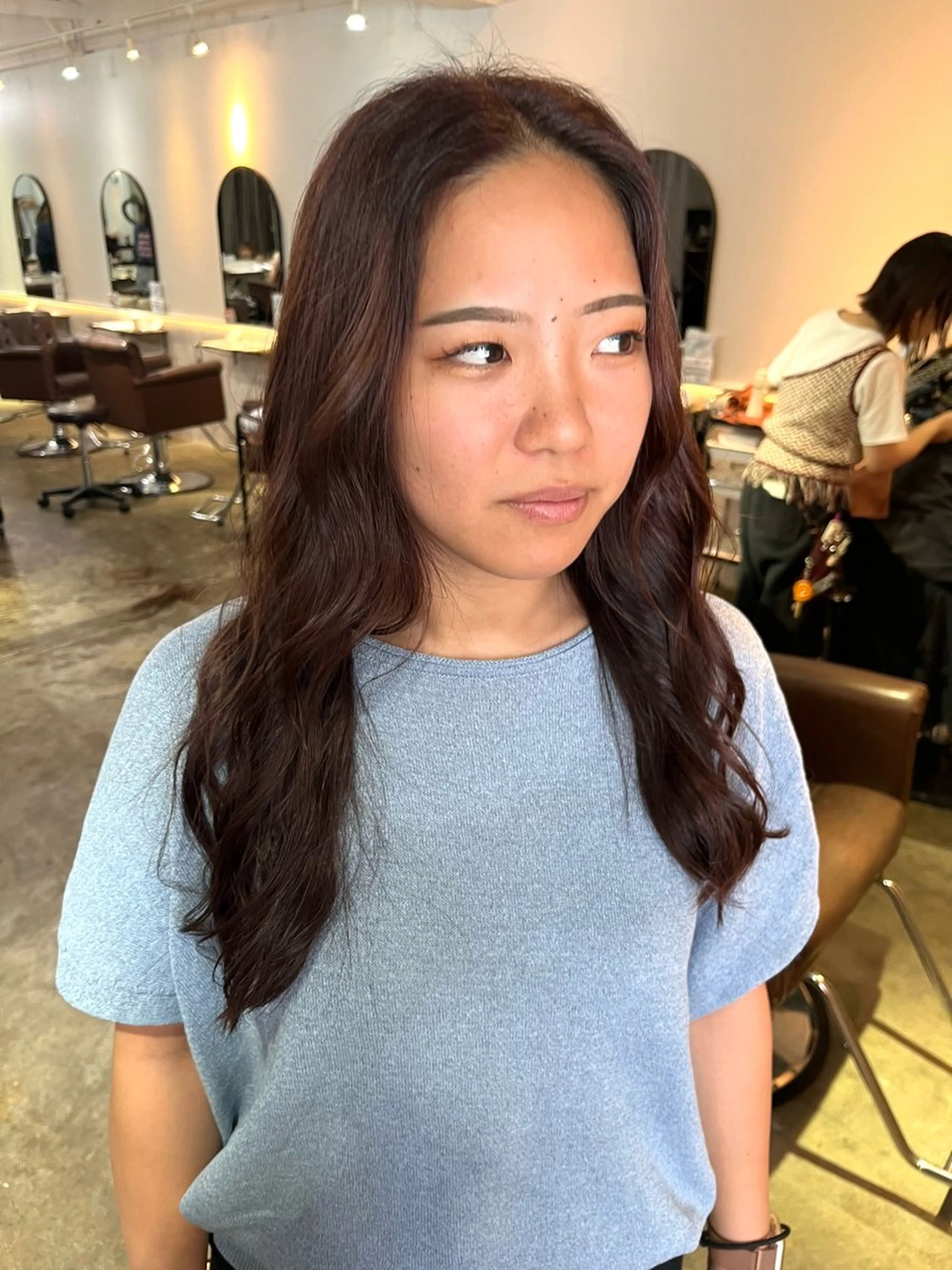 ロング カラー ブラウンカラー ピンクカラー ピンクブラウン カット ヘアカラー FERIA あべの yumeho🍭のヘアスタイル