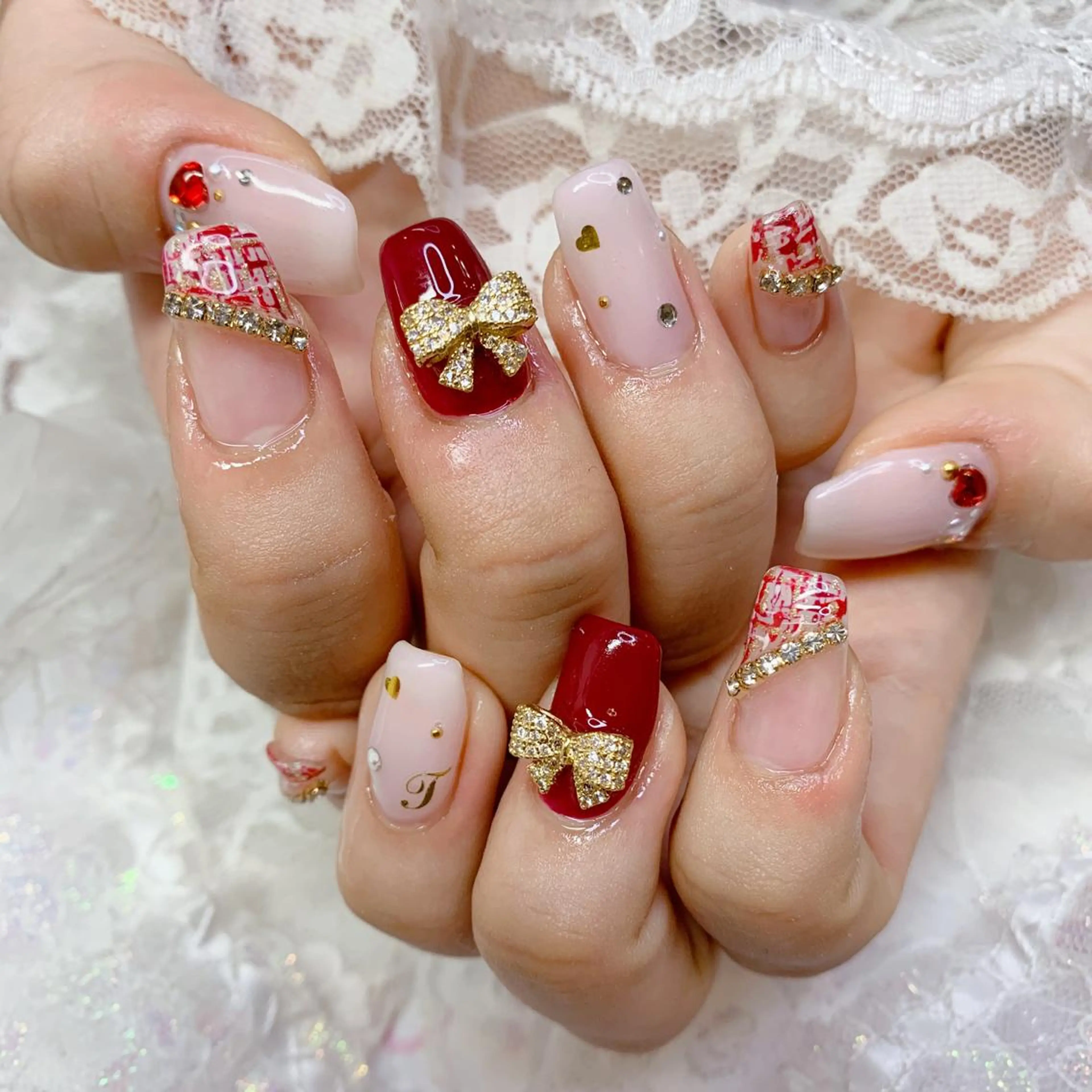 ネイル リボン ハンドネイル La neige* yuki 🐩🌙のネイルデザイン