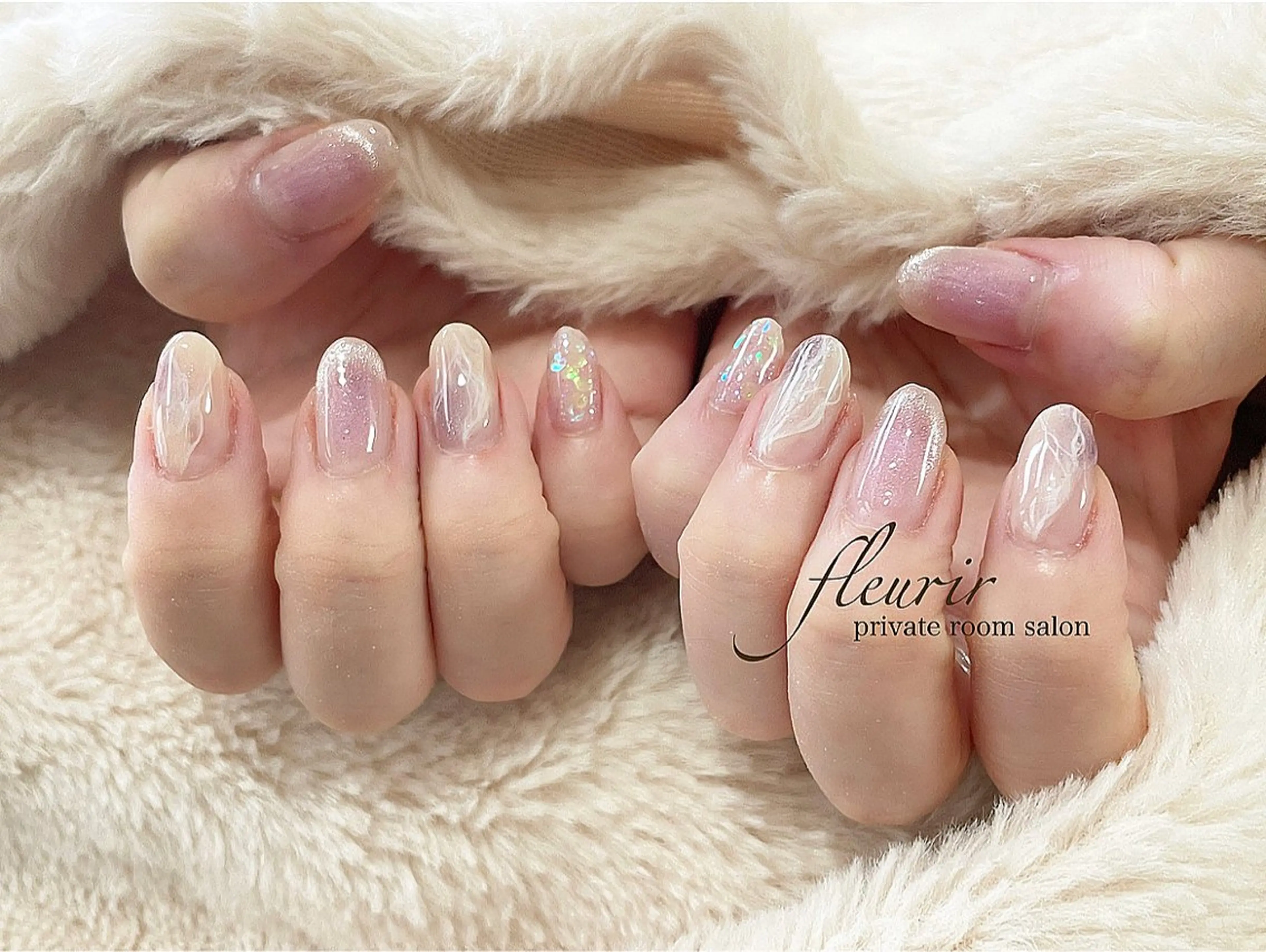 ネイル チークネイル ピンク パープル フルリール 【プライベートサロンのネイルデザイン