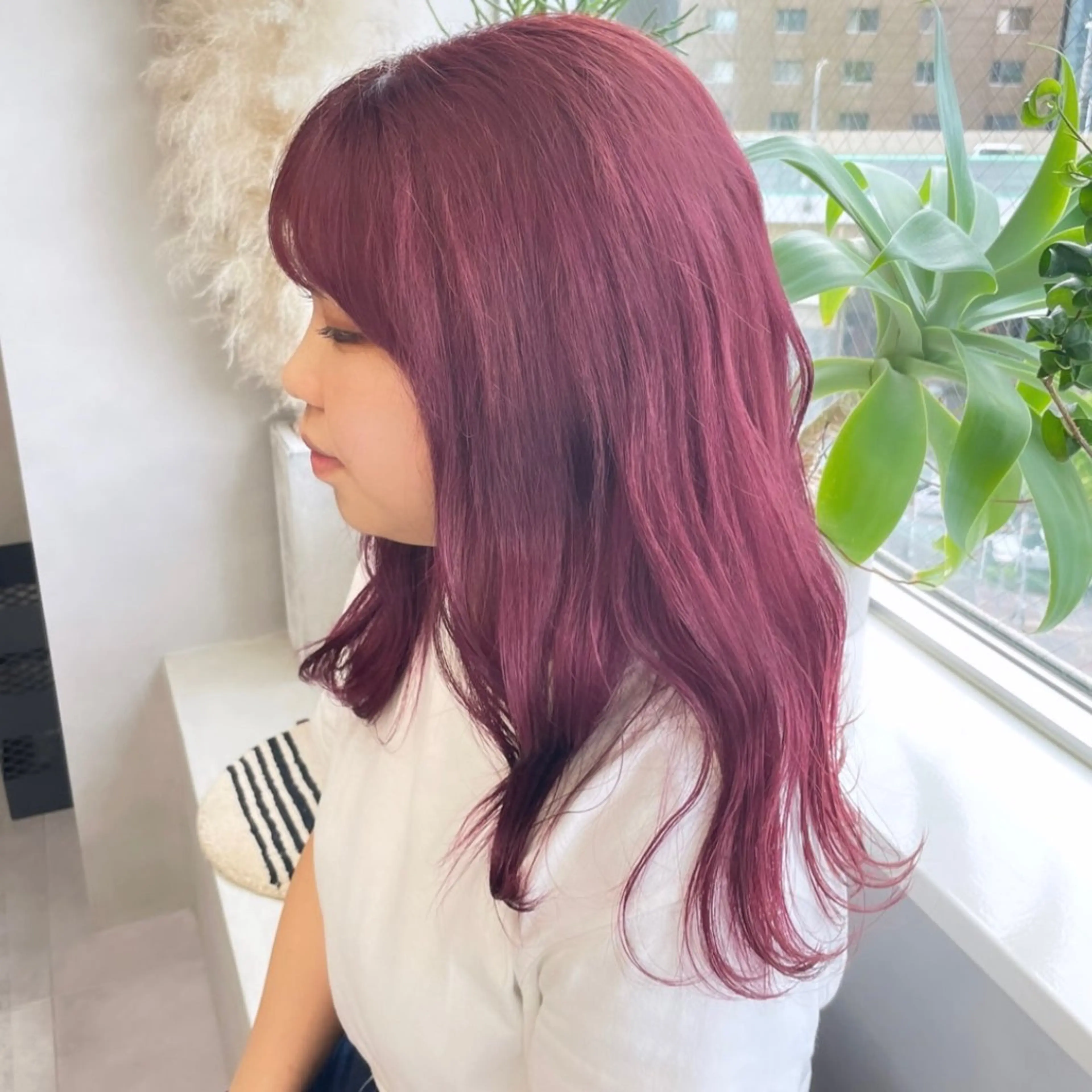 セミロング カラー ブリーチ ダブルカラー ブリーチなしカラー ピンクカラー ローズカラー Rui/透明感カラー 暖色/レイヤーカットのヘアスタイル