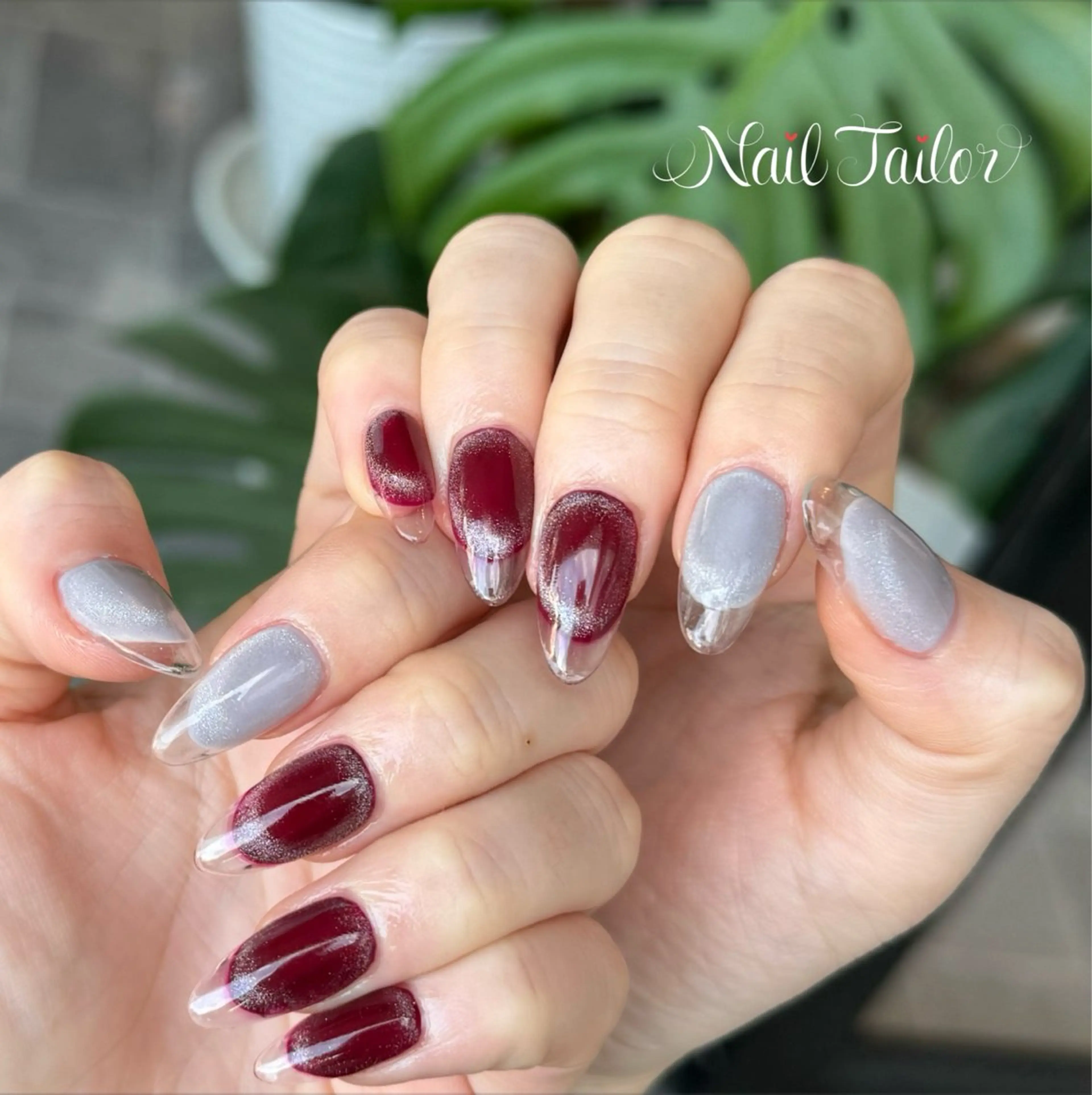 ネイル ボルドー クリアネイル 長さ出し フレンチネイル ロングネイル ハンドネイル NailTailor ネイルテイラーのネイルデザイン