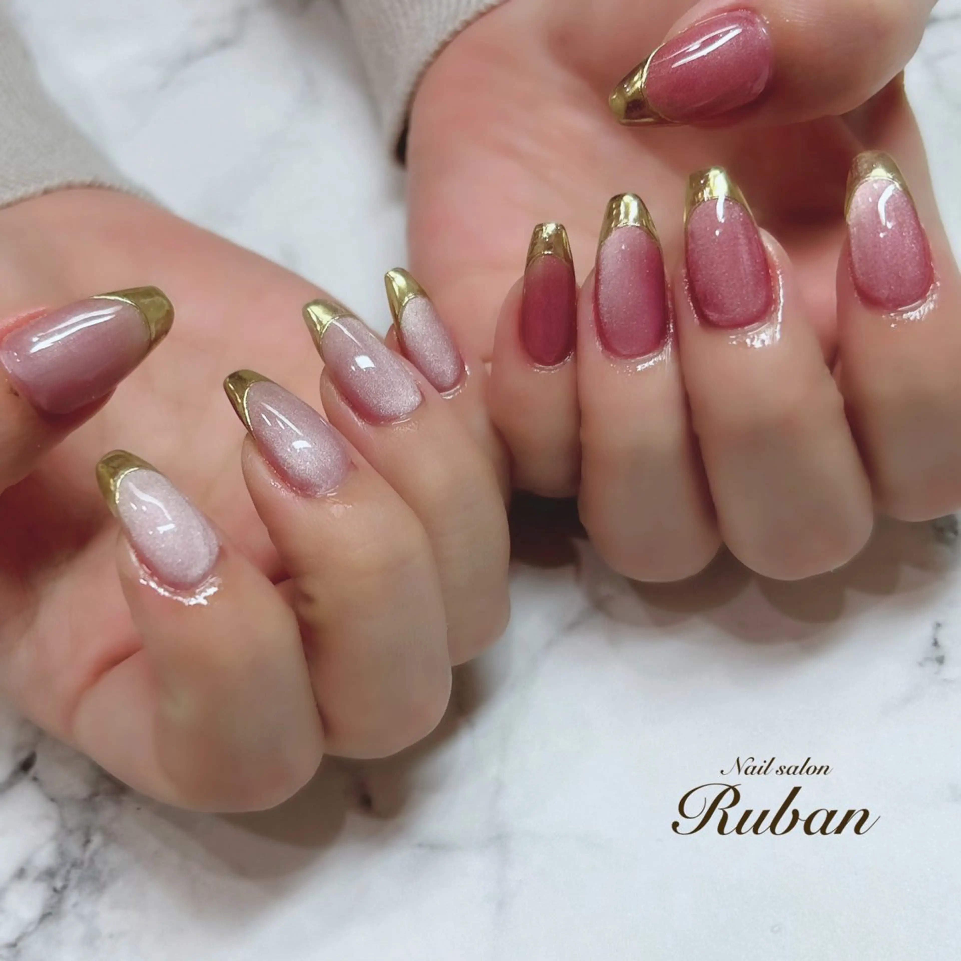 ネイル アートネイル 長さ出し フレンチネイル ロングネイル マグネットネイル Nail salon Rubanのネイルデザイン