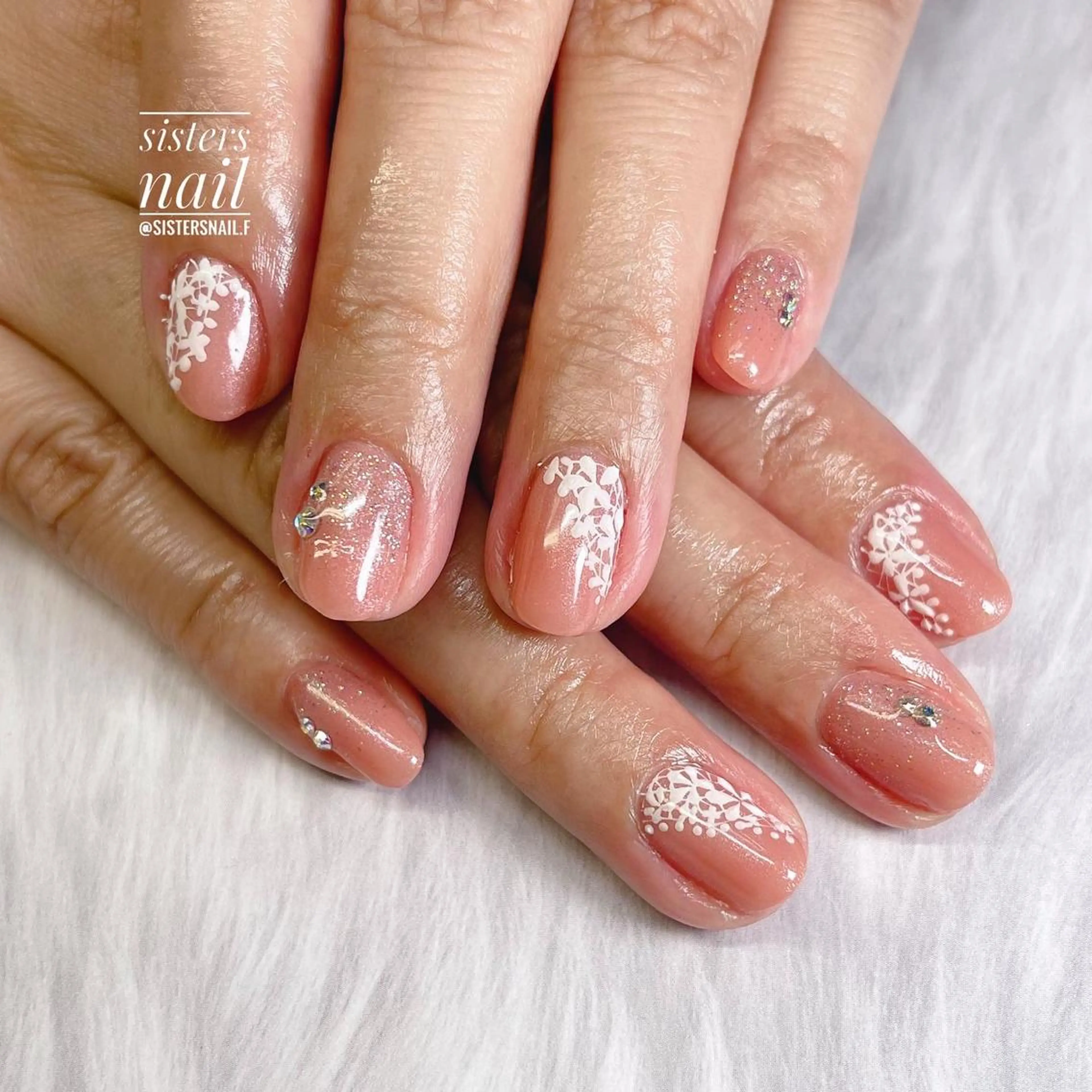 ネイル アートネイル フラワーネイル レース ピンク sisters nail.fのネイルデザイン