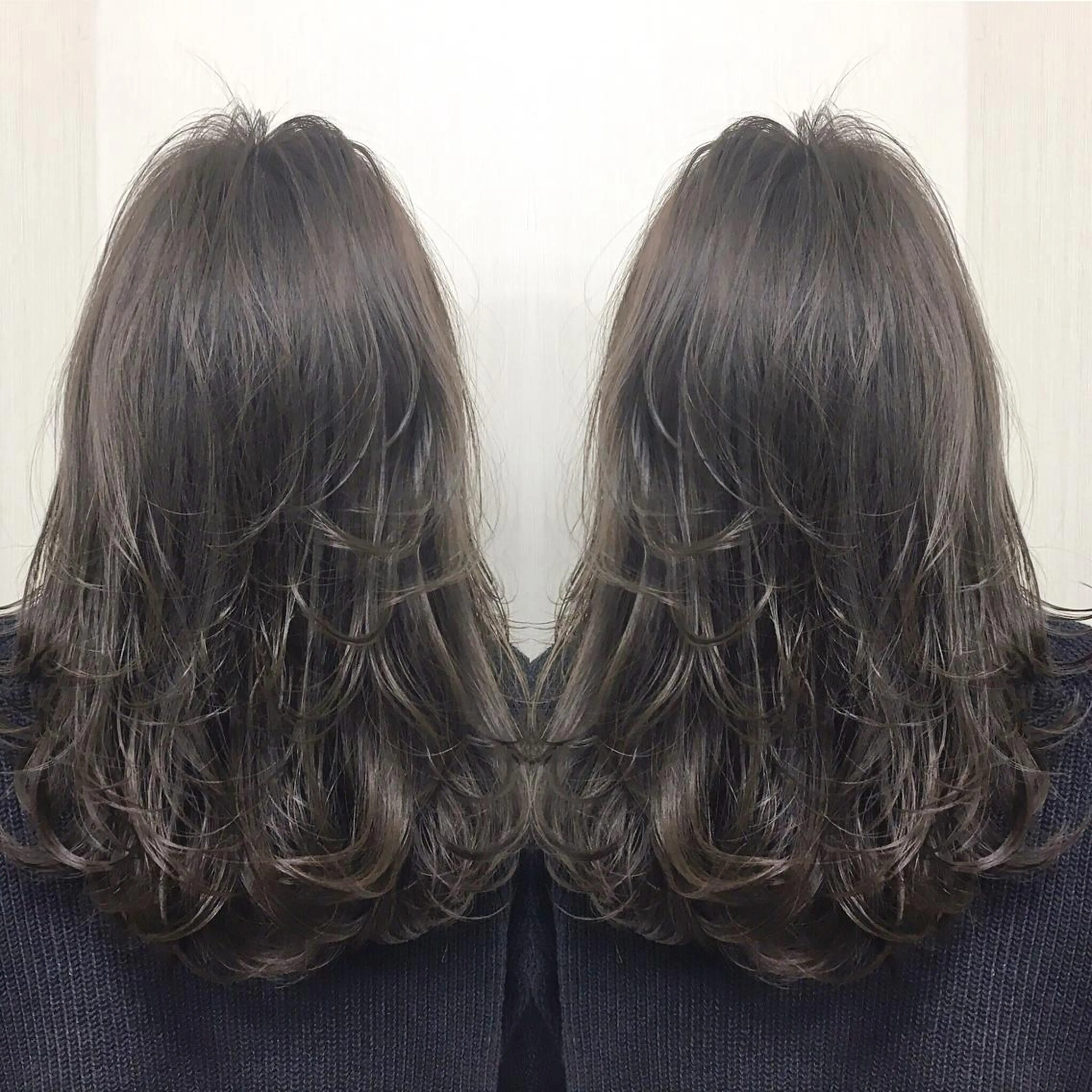 ミディアム セミロング カラー ヘアアレンジ ダークグレー ダークグレージュ グレージュ 小顔ショートヘア♪ TAKUMIのヘアスタイル