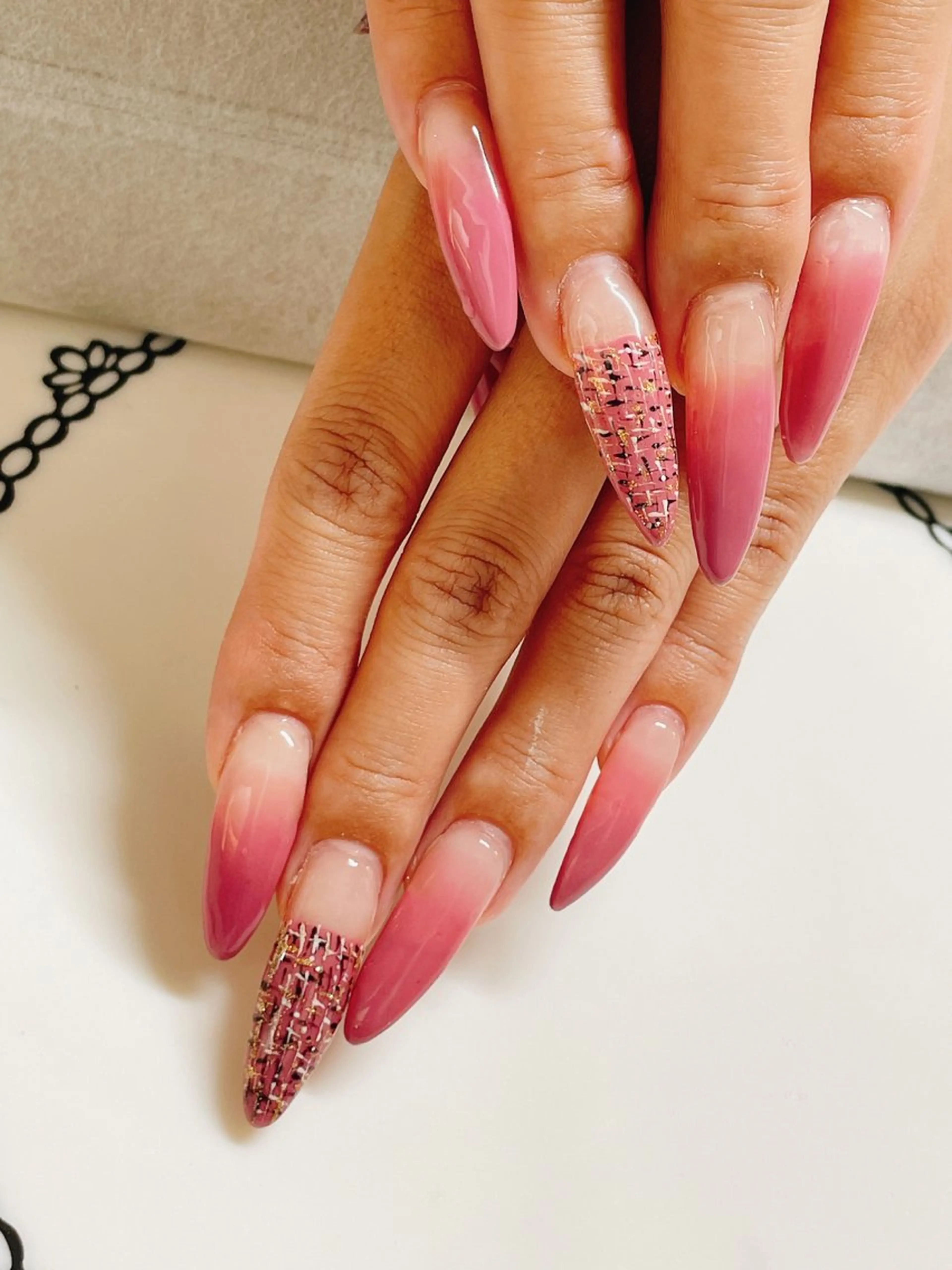 ネイル フレンチネイル ピンク 春ネイル ツイードネイル ネイルホリック三鷹店 いのうえのネイルデザイン