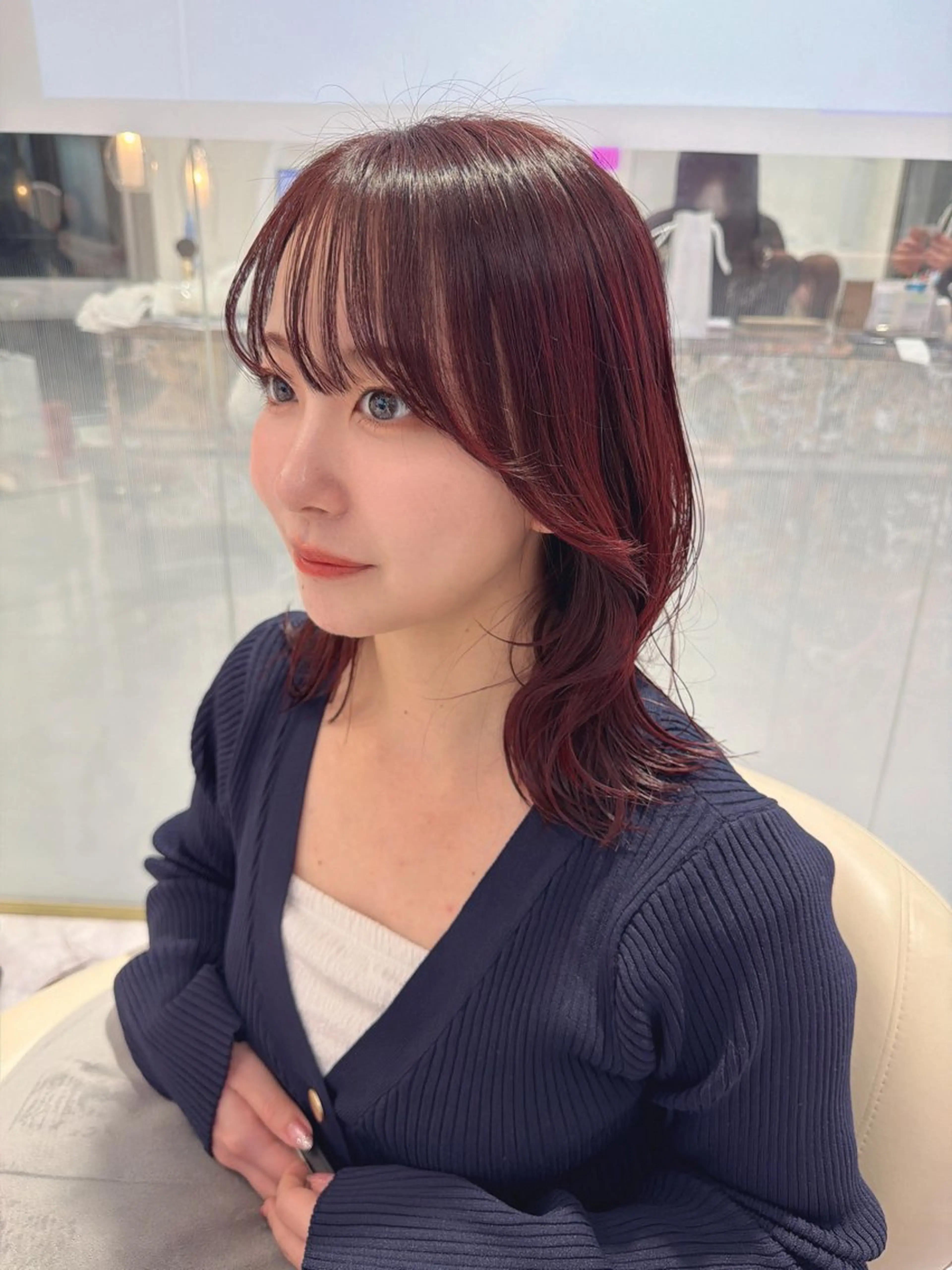 ミディアム カラー ボルドーカラー カット ヘアカラー トリートメント SAYAKA 🍒／ボブ／暖色のヘアスタイル