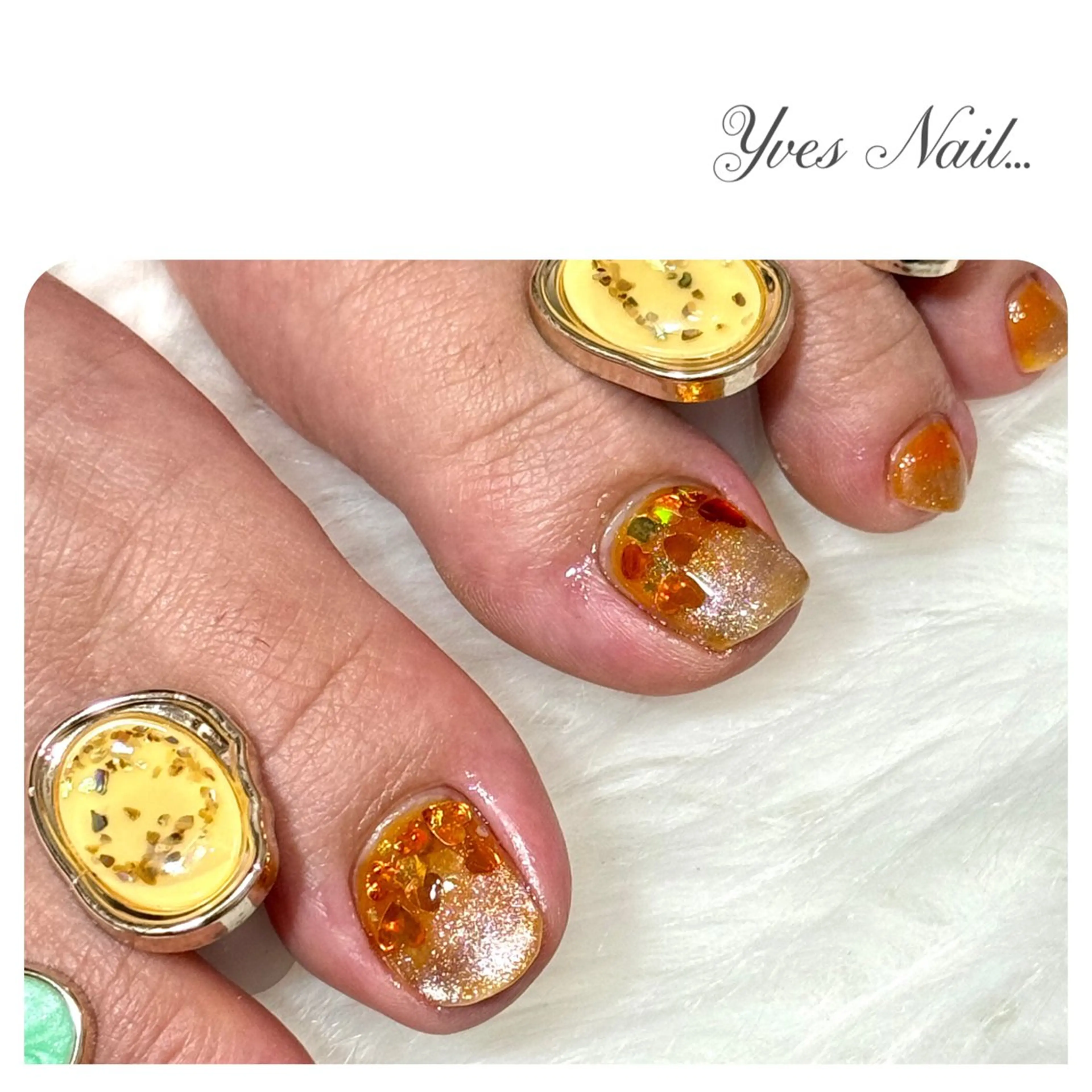 ネイル フットネイル マグネットネイル オレンジ フットネイル kanno yのネイルデザイン